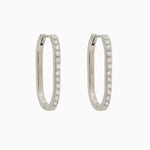 14k Gold 21mm x 14mm Hinged Diamond Paperclip Hoop Earrings - Starflower Design