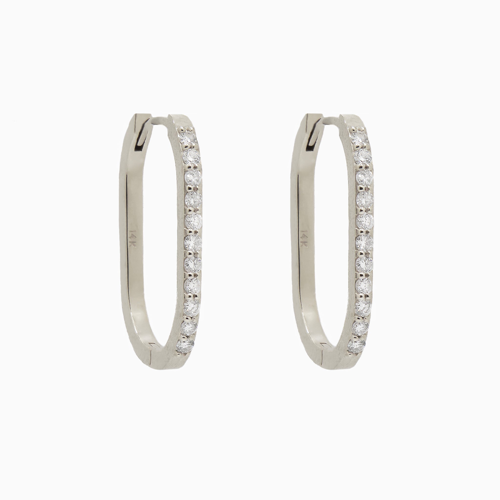 14k Gold 21mm x 14mm Hinged Diamond Paperclip Hoop Earrings - Starflower Design