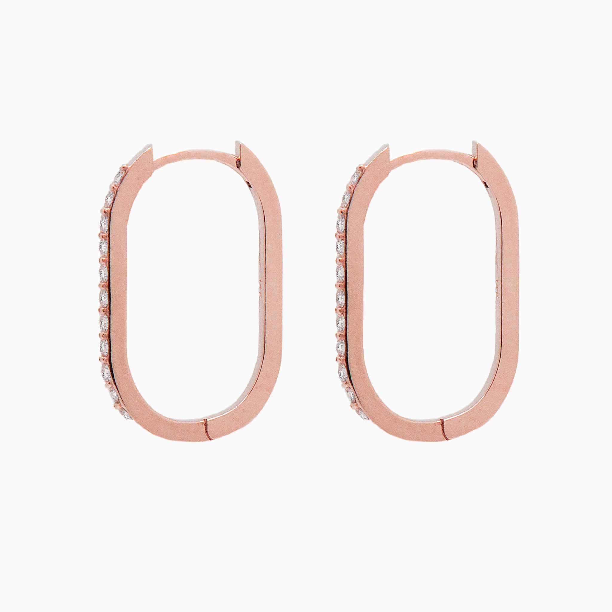 14k Gold 21mm x 14mm Hinged Diamond Paperclip Hoop Earrings - Starflower Design