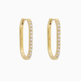 14k Gold 21mm x 14mm Hinged Diamond Paperclip Hoop Earrings - Starflower Design