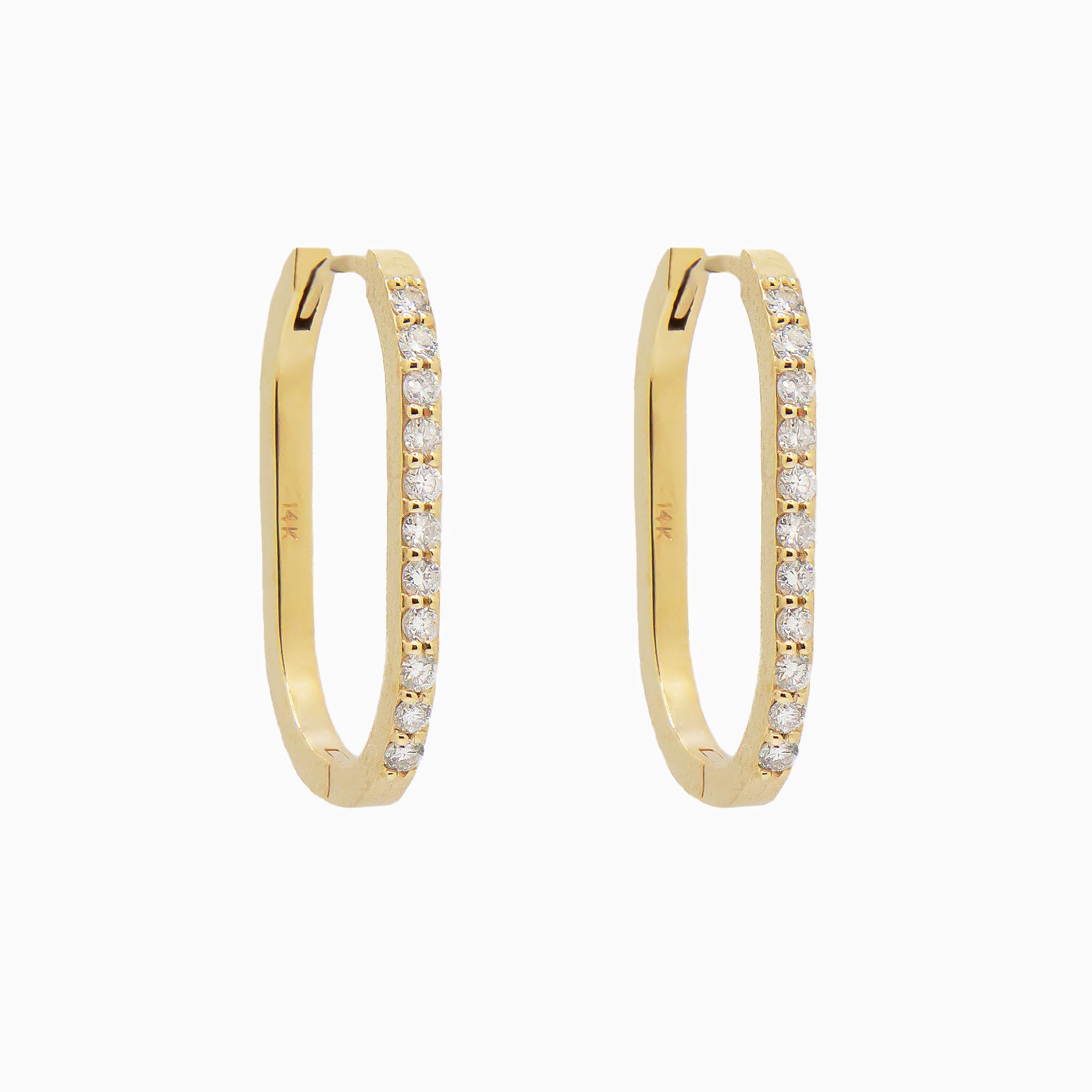 14k Gold 21mm x 14mm Hinged Diamond Paperclip Hoop Earrings - Starflower Design