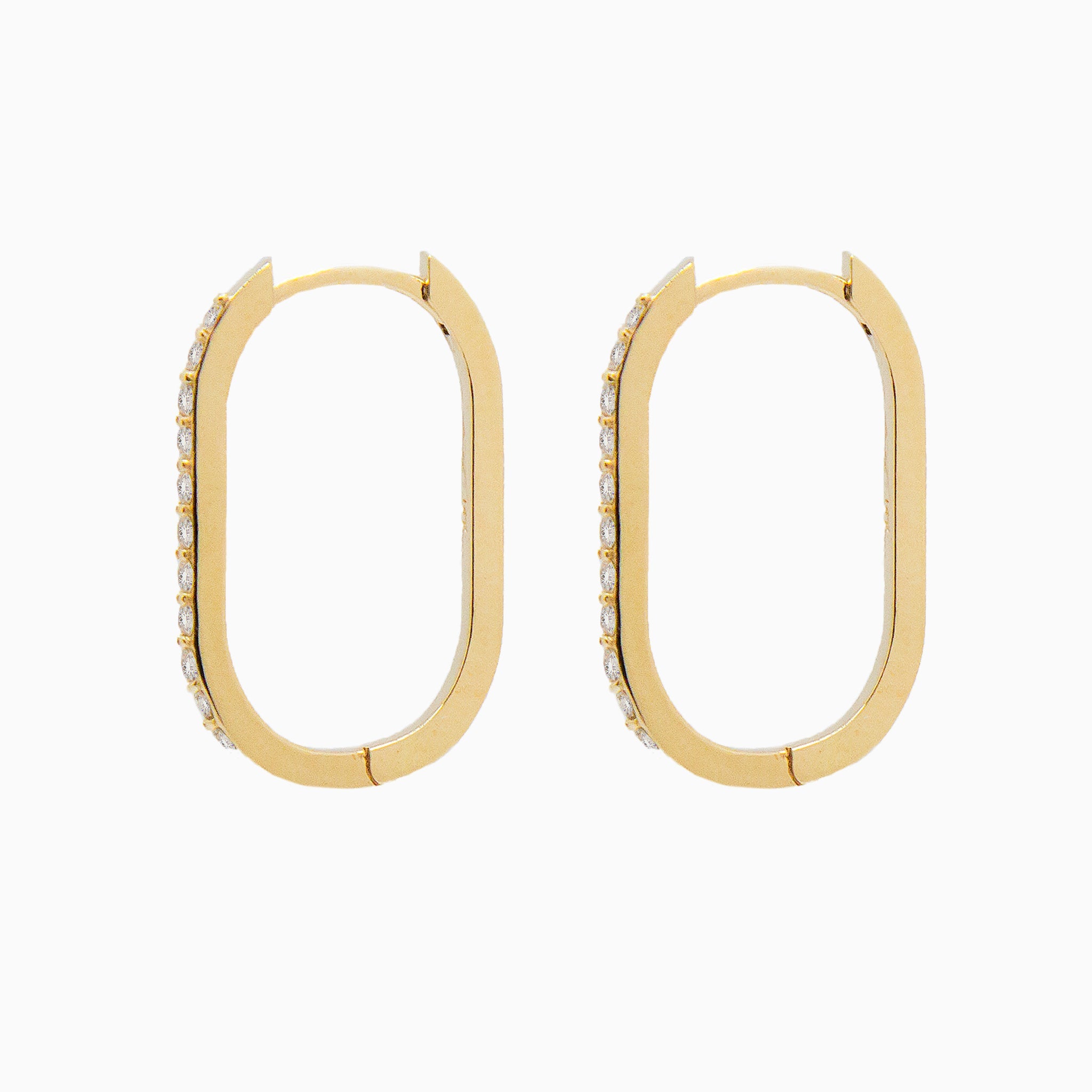 14k Gold 21mm x 14mm Hinged Diamond Paperclip Hoop Earrings - Starflower Design