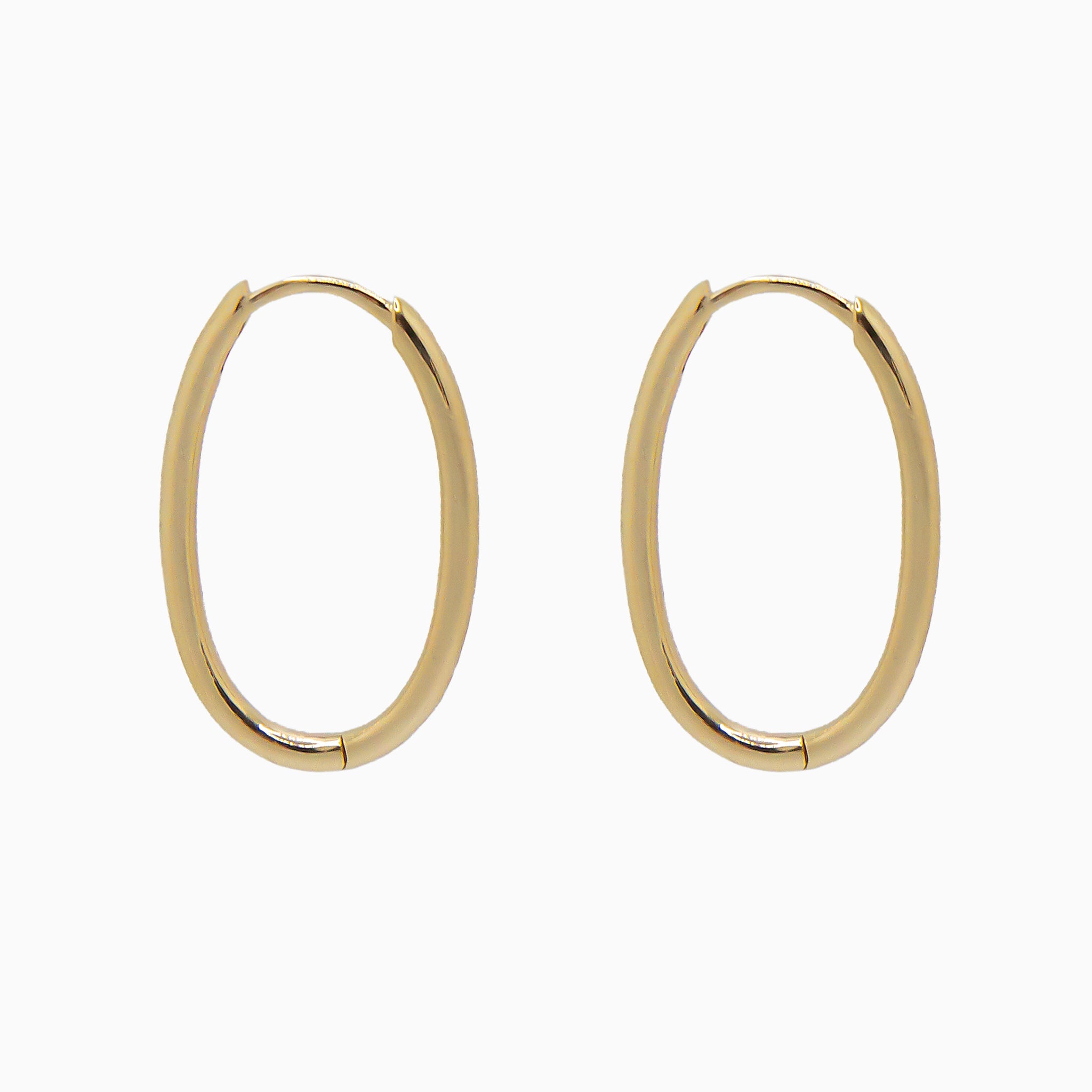 14k Gold 21mm x 14mm Hinged Everyday Oval Hoop Earrings - Starflower Design