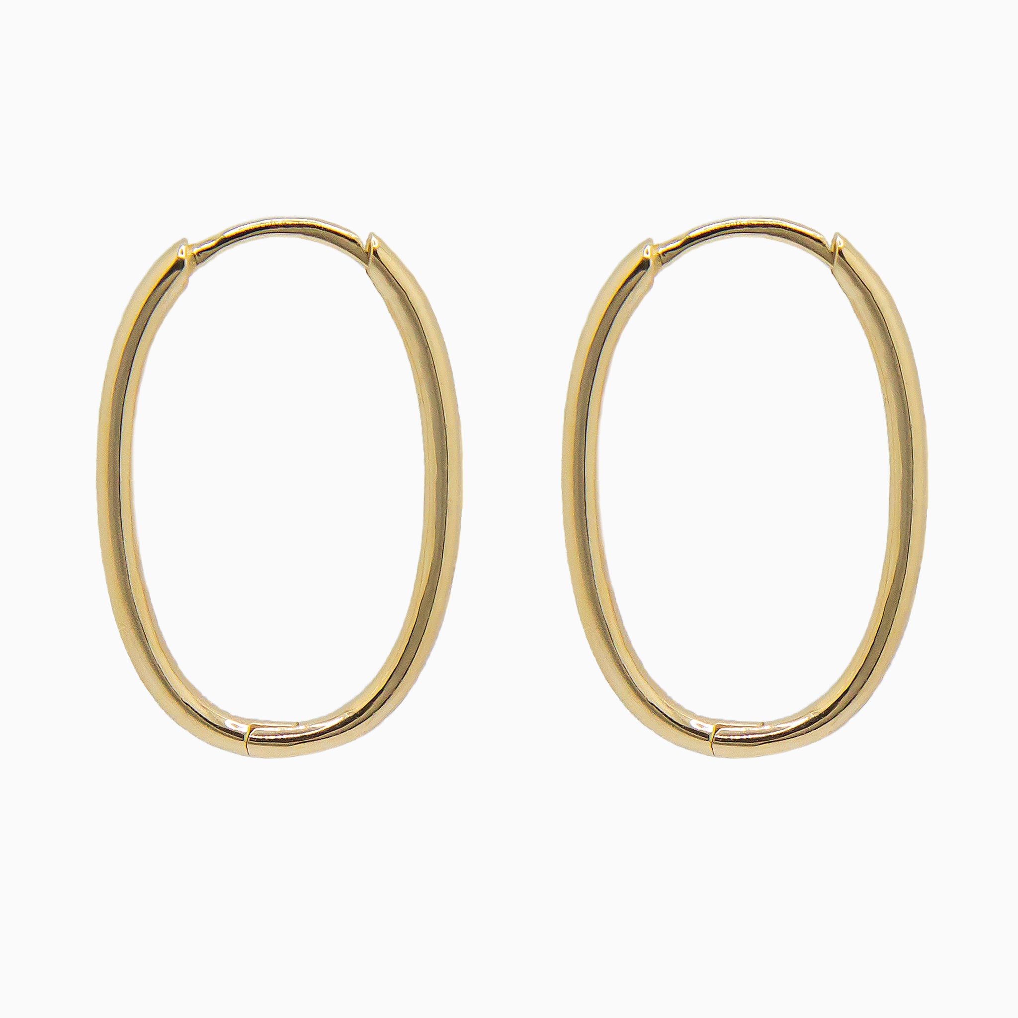 14k Gold 23mm x 15mm Hinged Everyday Oval Hoop Earrings - Starflower Design