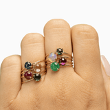 14k Gold Absolutely Effortless 3mm Earthy Green Tourmaline Microstackable Ring - Starflower Design