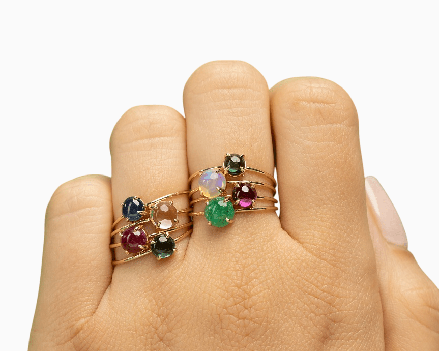 14k Gold Absolutely Effortless 3mm Earthy Green Tourmaline Microstackable Ring - Starflower Design