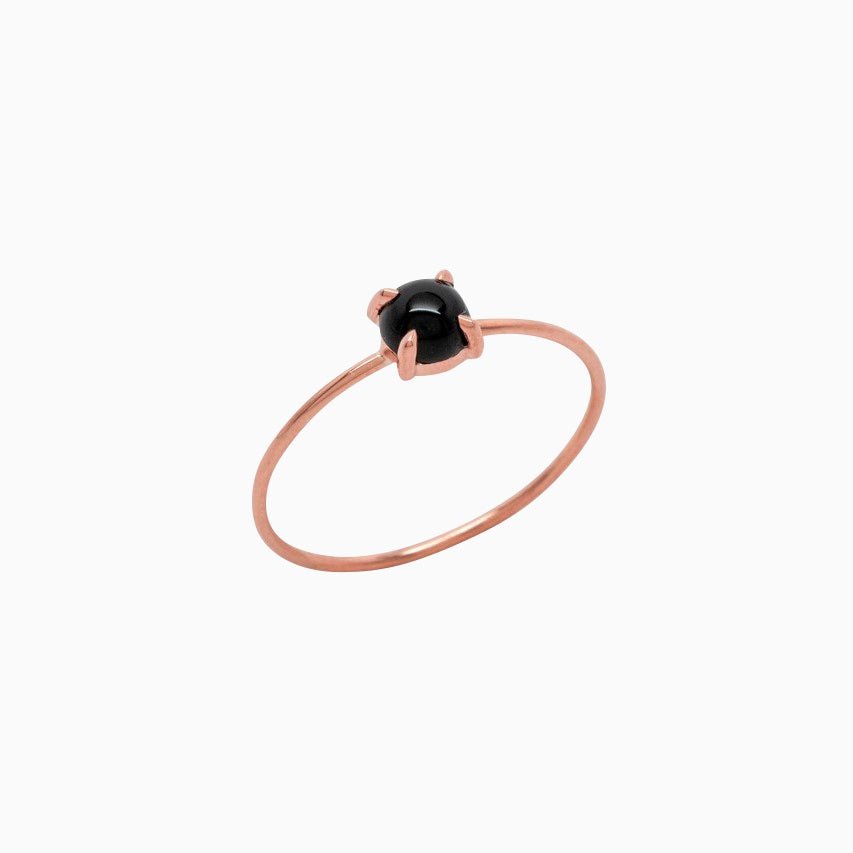 14k Gold Absolutely Effortless 3mm Enchanting Black Onyx Microstackable Ring - Starflower Design