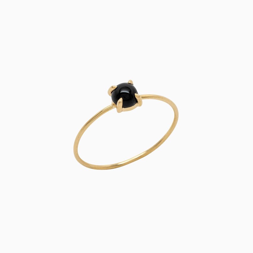 14k Gold Absolutely Effortless 3mm Enchanting Black Onyx Microstackable Ring - Starflower Design