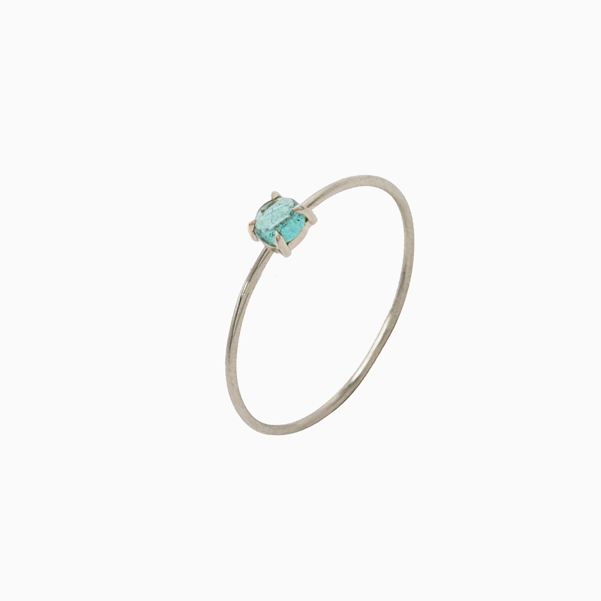 14k Gold Absolutely Effortless 3mm Icy Light Blue Tourmaline Microstackable Ring - Starflower Design
