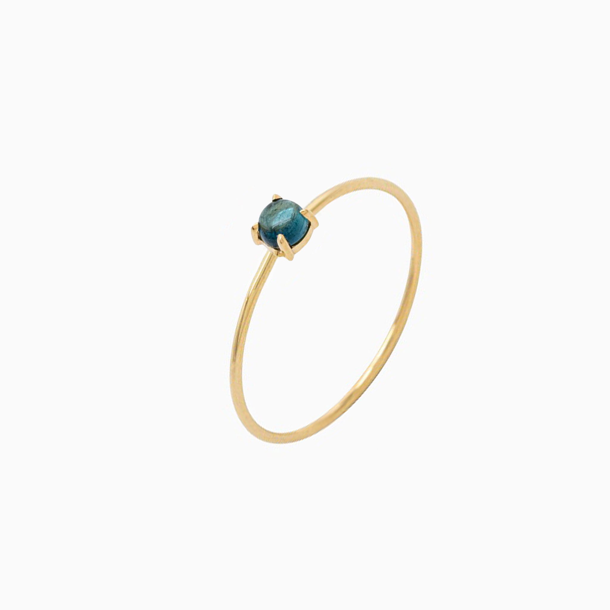 14k Gold Absolutely Effortless 3mm Indicolite Tourmaline Microstackable Ring - Starflower Design