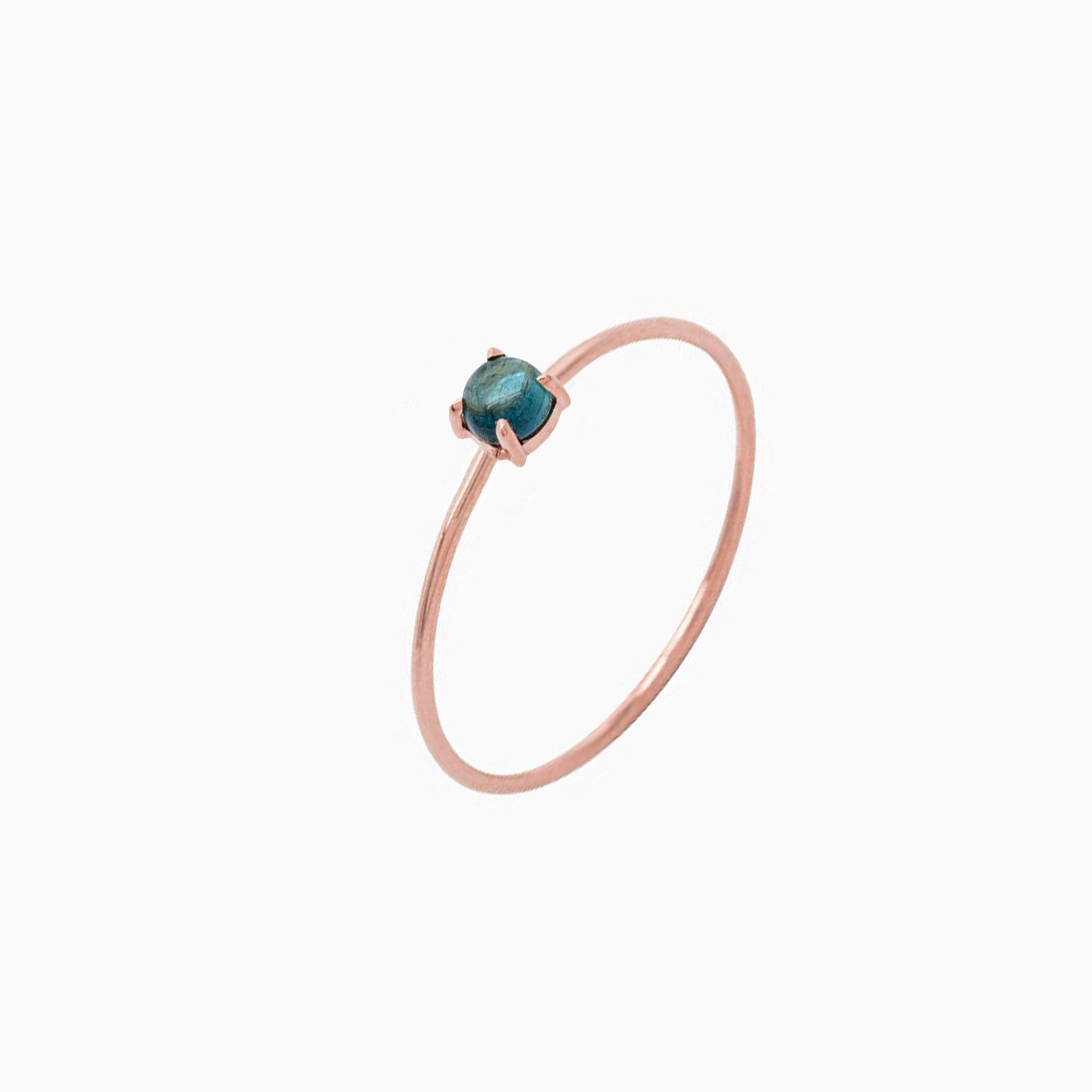 14k Gold Absolutely Effortless 3mm Indicolite Tourmaline Microstackable Ring - Starflower Design