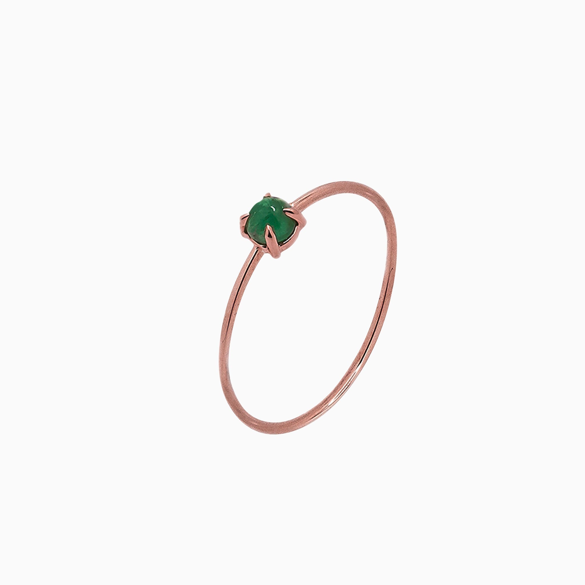 14k Gold Absolutely Effortless 3mm Lucky Green Emerald Microstackable Ring - Starflower Design