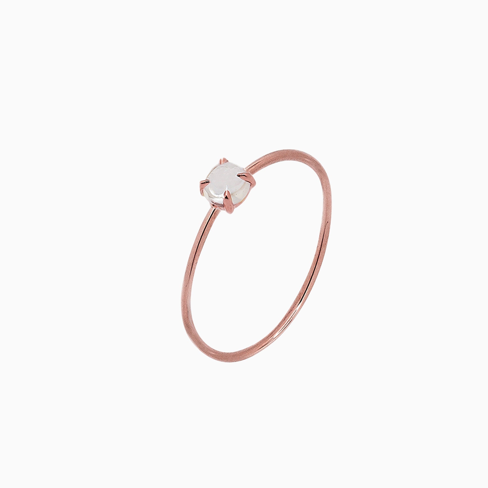 14k Gold Absolutely Effortless 3mm White Quartz Microstackable Ring - Starflower Design