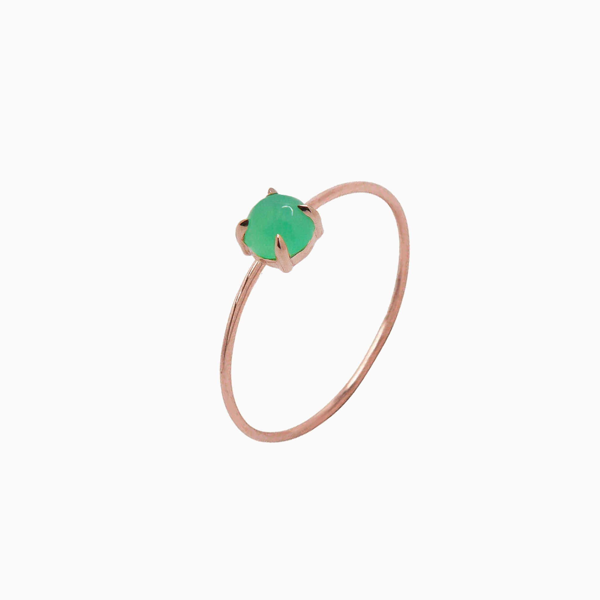 14k Gold Absolutely Effortless 4mm Apple Green Chrysoprase Microstackable Ring - Starflower Design