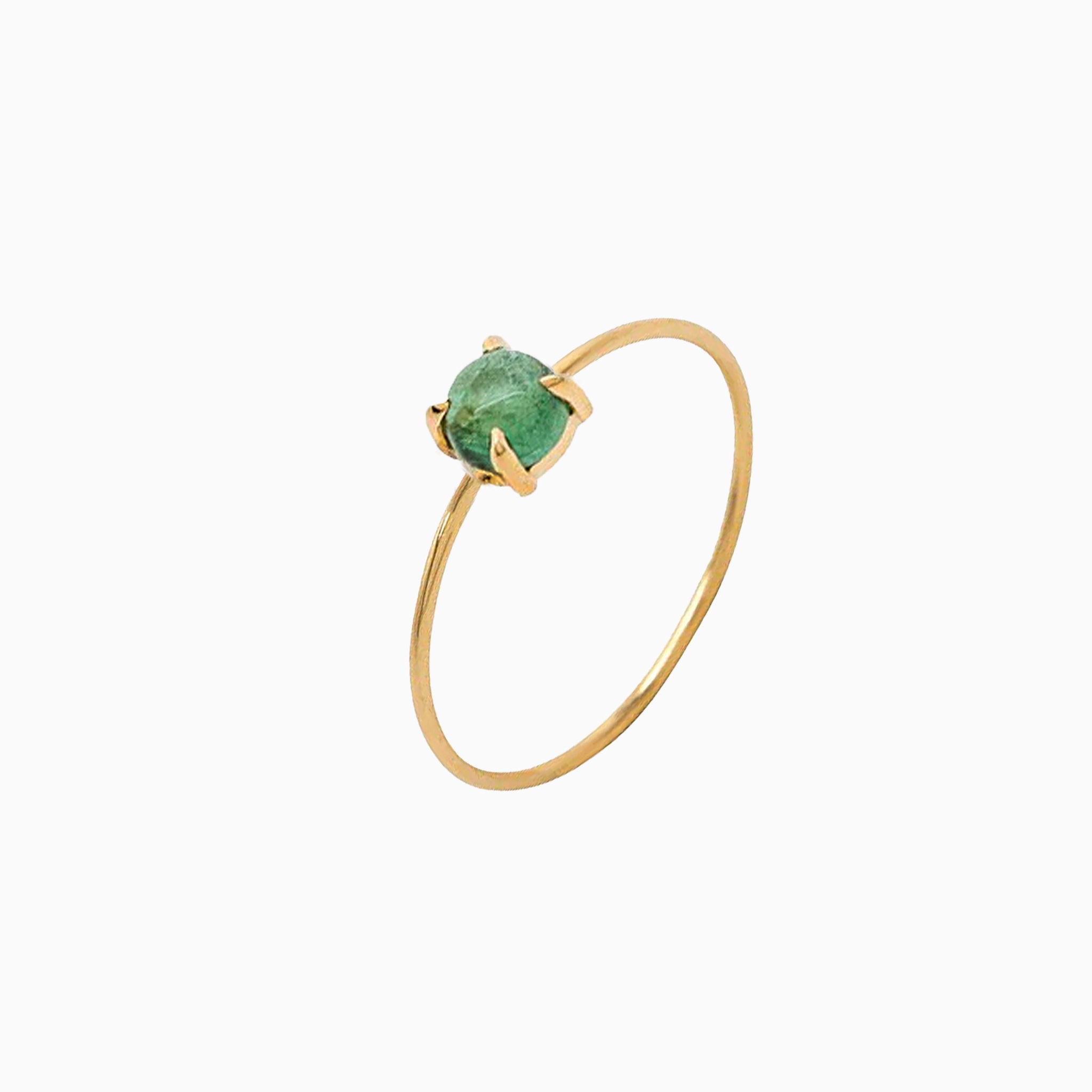 14k Gold Absolutely Effortless 4mm Earthy Green Tourmaline Microstackable Ring - Starflower Design
