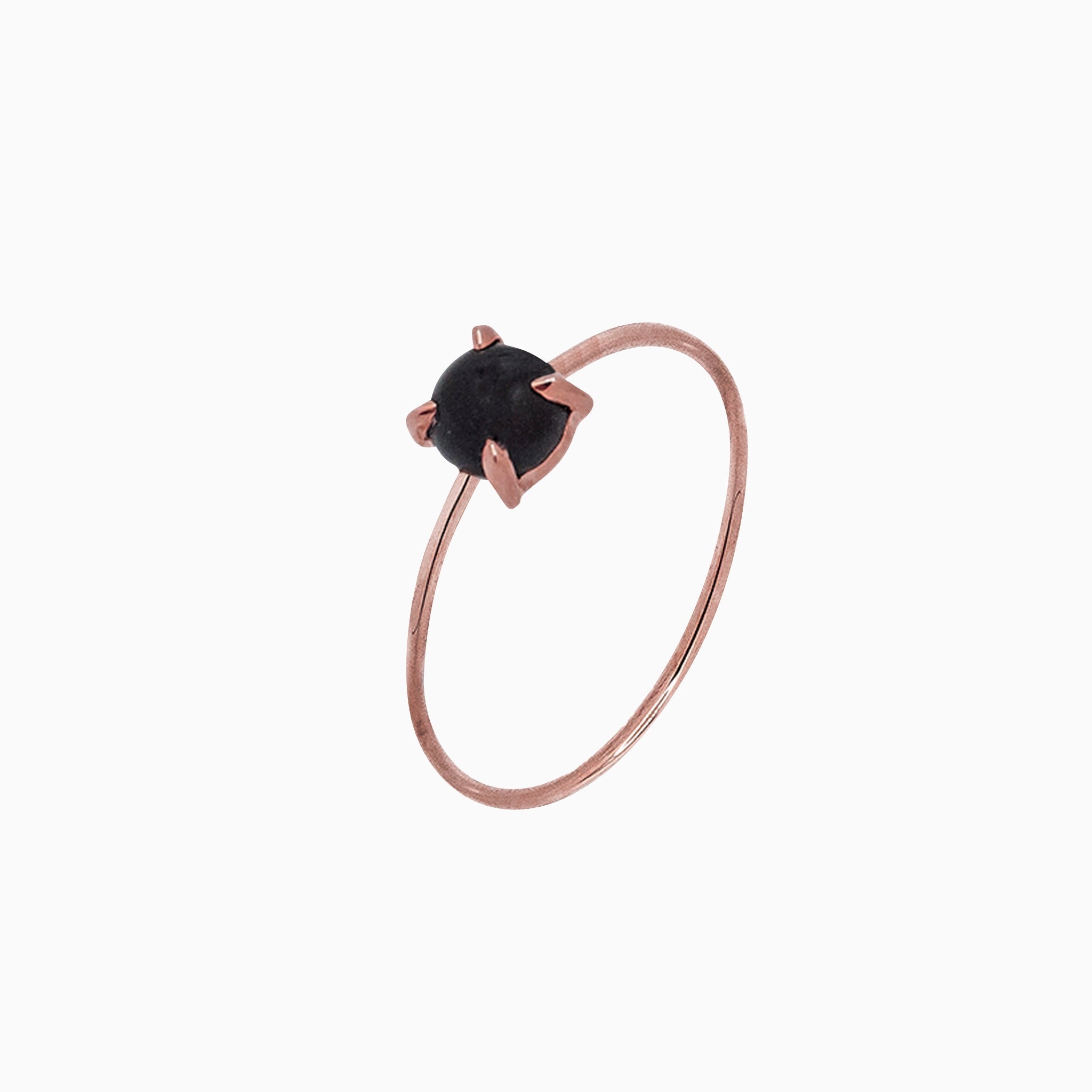14k Gold Absolutely Effortless 4mm Enchanting Black Onyx Microstackable Ring - Starflower Design