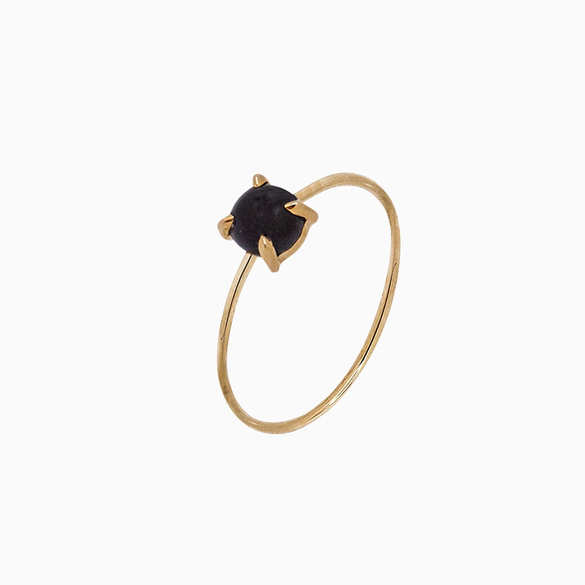 14k Gold Absolutely Effortless 4mm Enchanting Black Onyx Microstackable Ring - Starflower Design