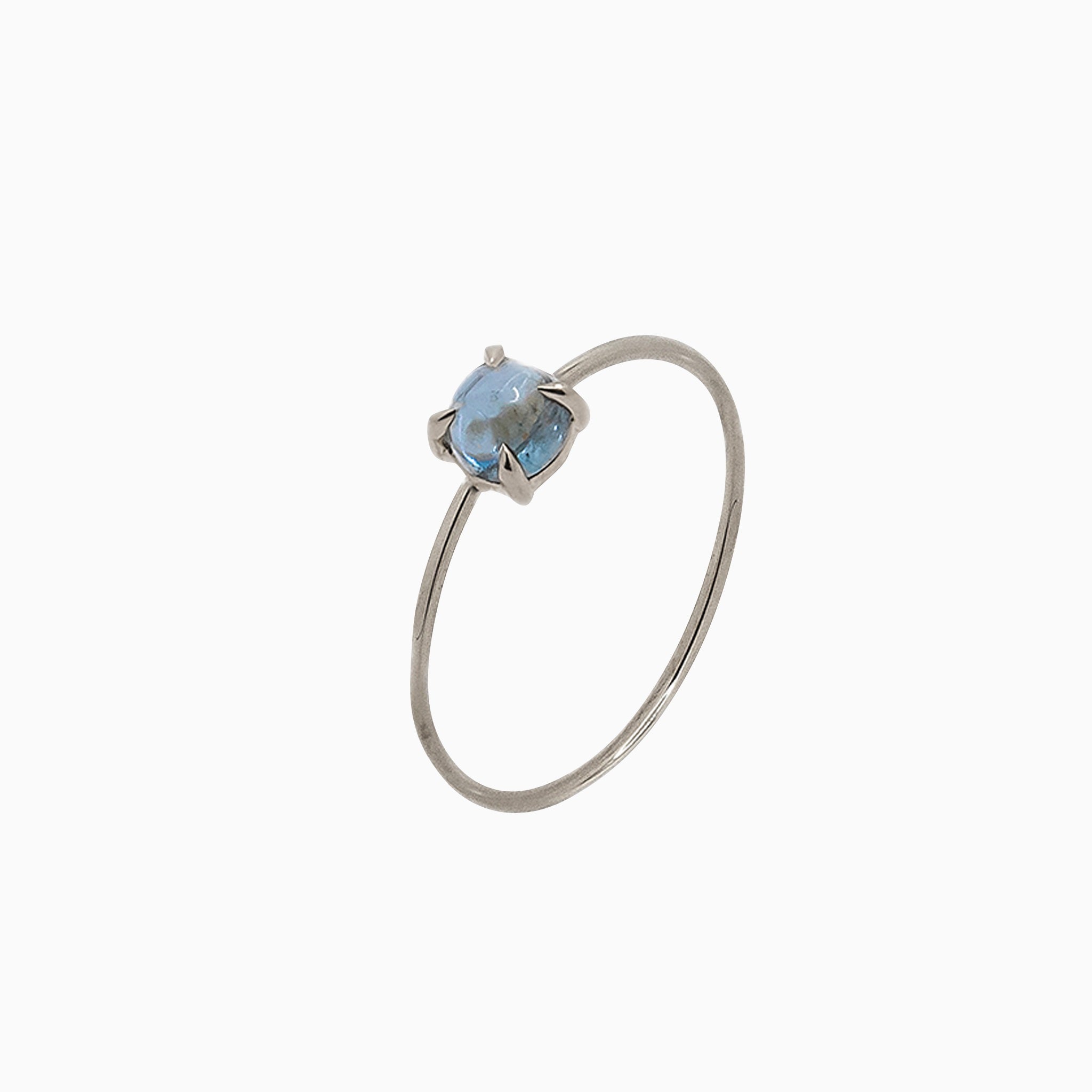 14k Gold Absolutely Effortless 4mm Icy Blue Aquamarine Microstackable Ring - Starflower Design