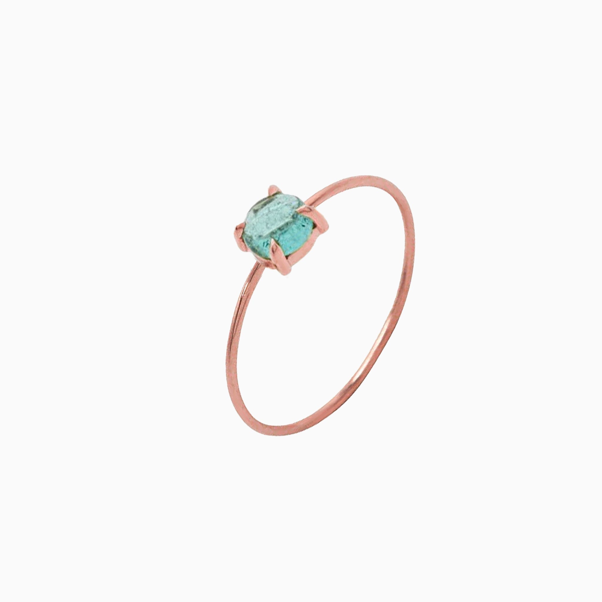 14k Gold Absolutely Effortless 4mm Icy Light Blue Tourmaline Microstackable Ring - Starflower Design
