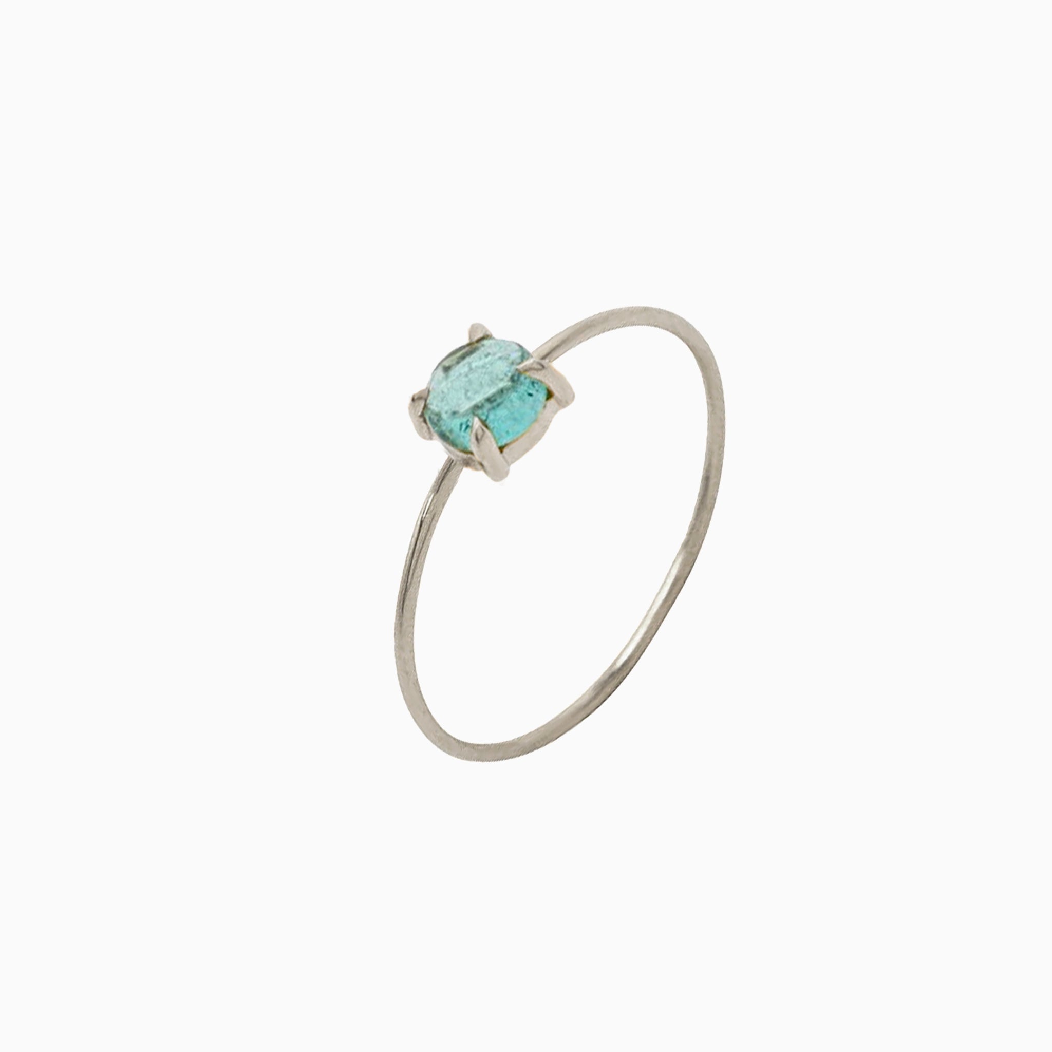14k Gold Absolutely Effortless 4mm Icy Light Blue Tourmaline Microstackable Ring - Starflower Design