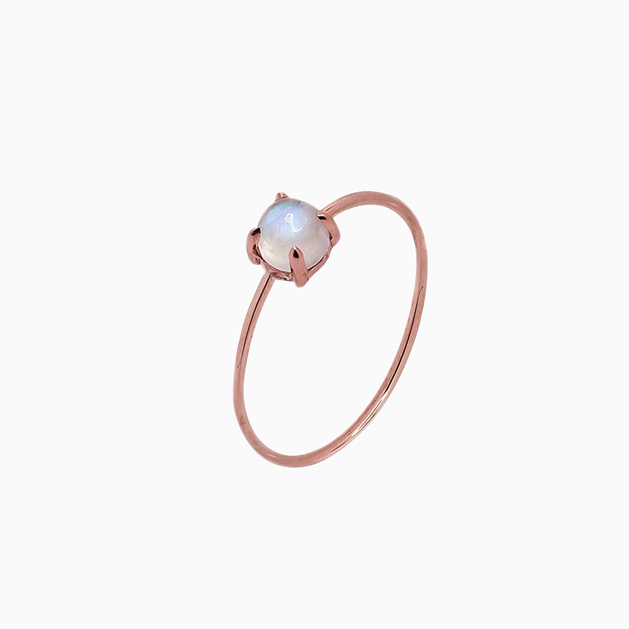 14k Gold Absolutely Effortless 4mm Mystical Moonstone Microstackable Ring - Starflower Design