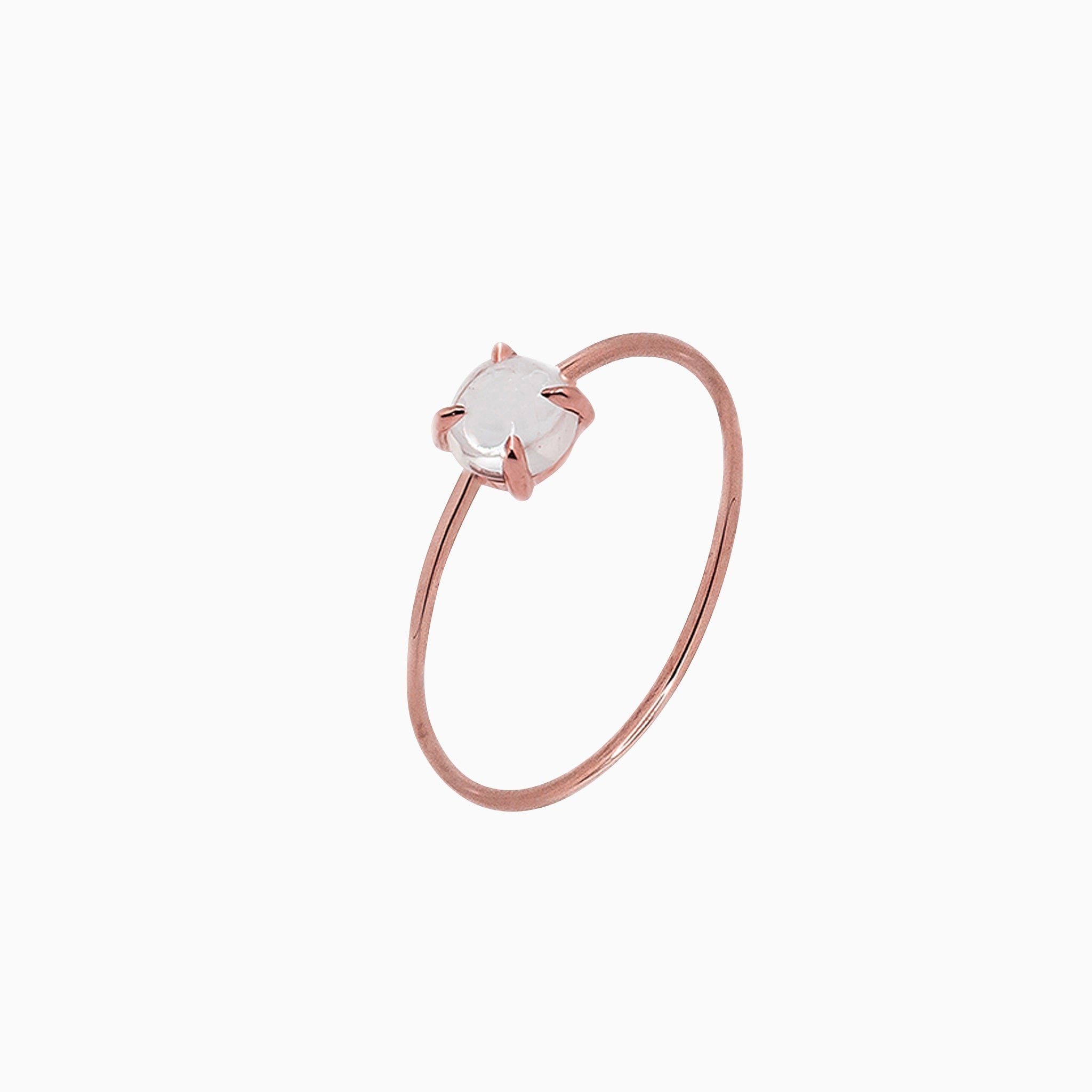 14k Gold Absolutely Effortless 4mm White Quartz Microstackable Ring - Starflower Design