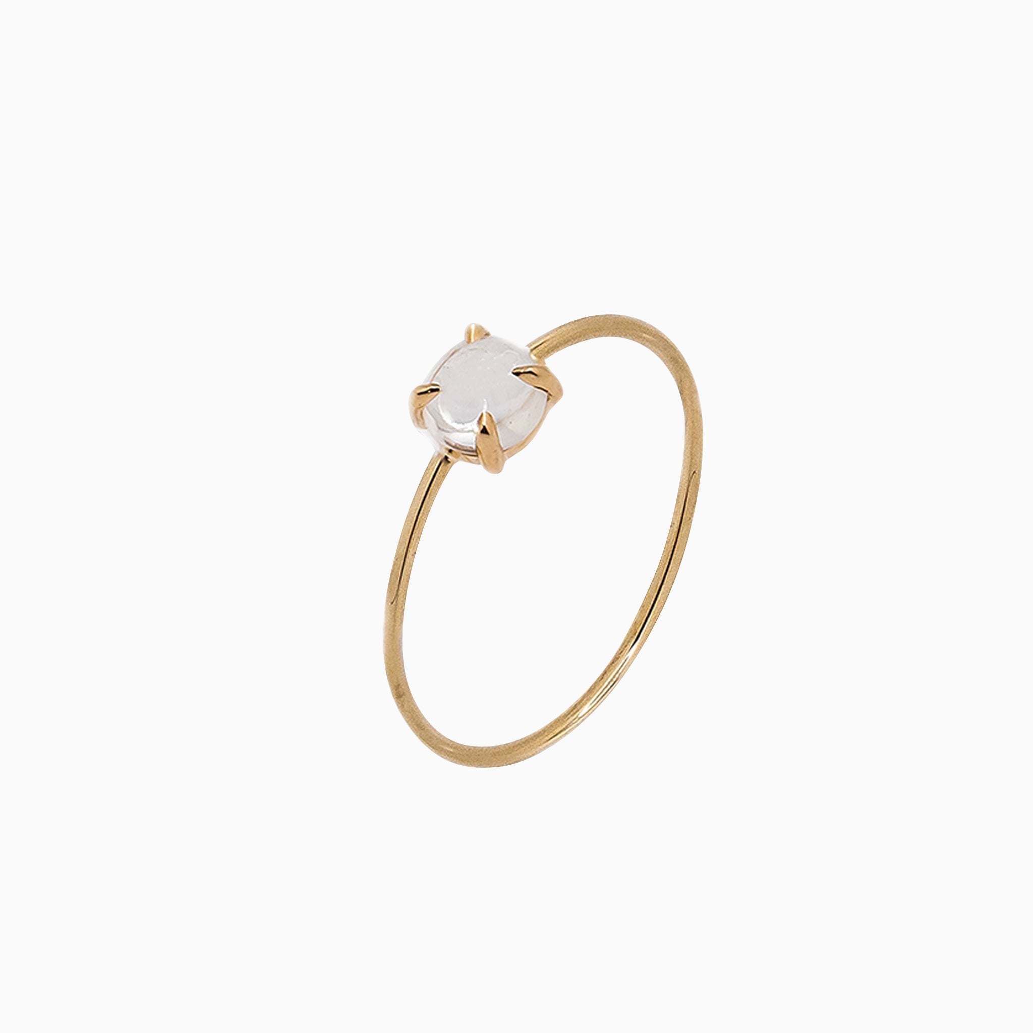 14k Gold Absolutely Effortless 4mm White Quartz Microstackable Ring - Starflower Design