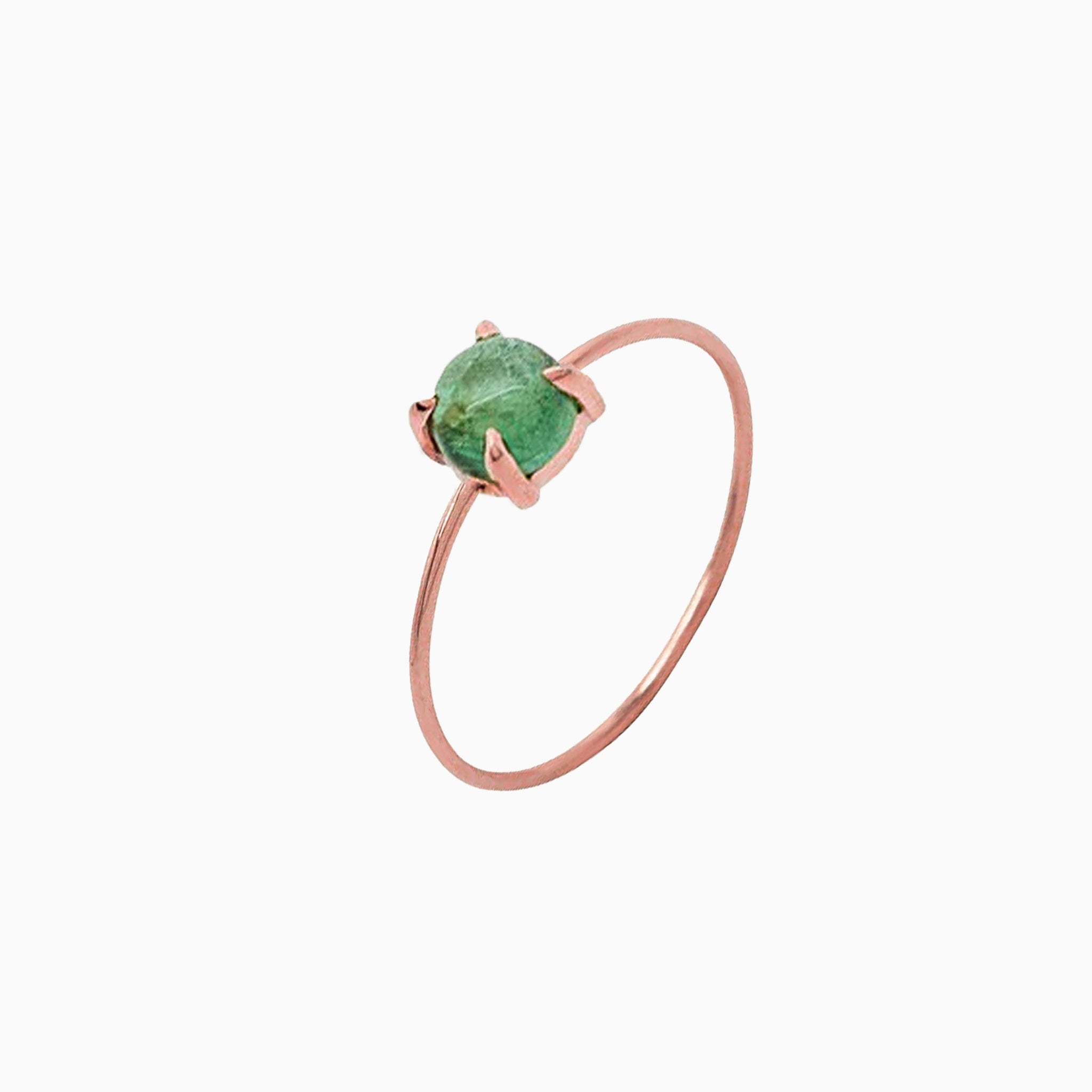 14k Gold Absolutely Effortless 5mm Earthy Green Tourmaline Microstackable Ring - Starflower Design