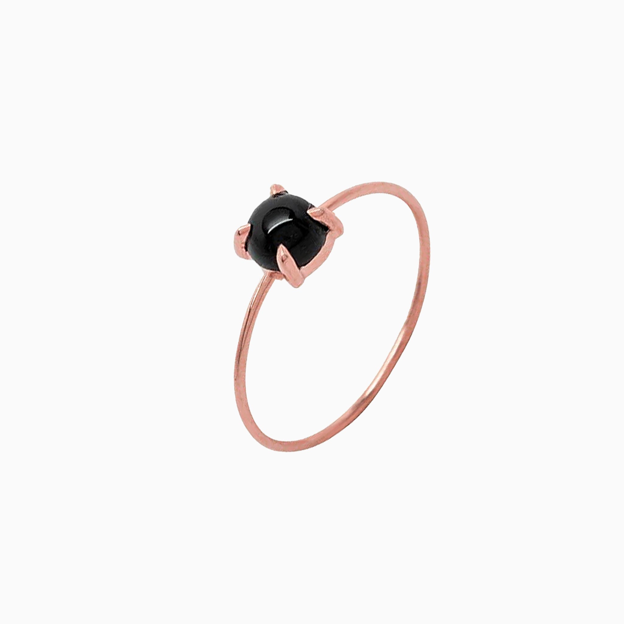 14k Gold Absolutely Effortless 5mm Enchanting Black Onyx Microstackable Ring - Starflower Design