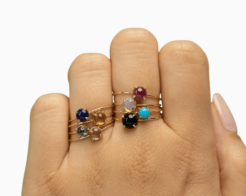 14k Gold Absolutely Effortless 5mm Enchanting Black Onyx Microstackable Ring - Starflower Design