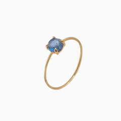14k Gold Absolutely Effortless 5mm Icy Blue Aquamarine Microstackable Ring - Starflower Design