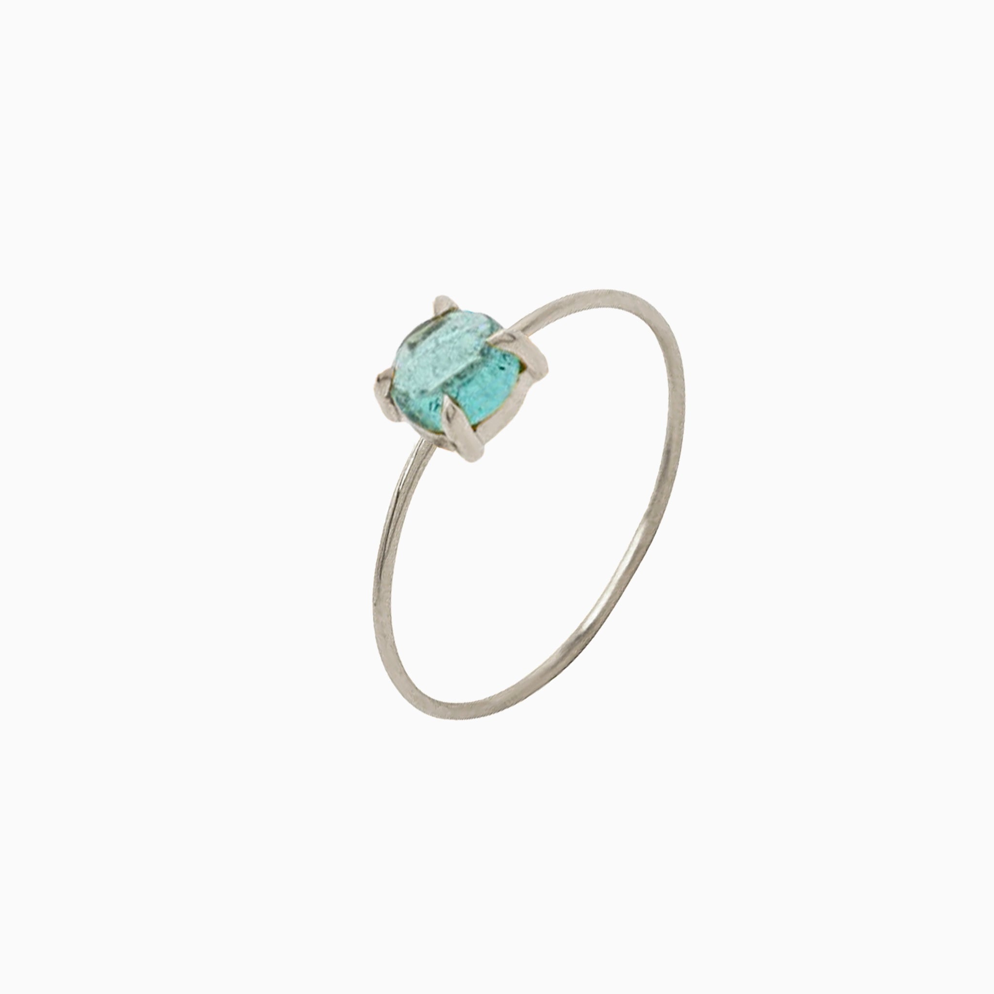 14k Gold Absolutely Effortless 5mm Icy Light Blue Tourmaline Microstackable Ring - Starflower Design