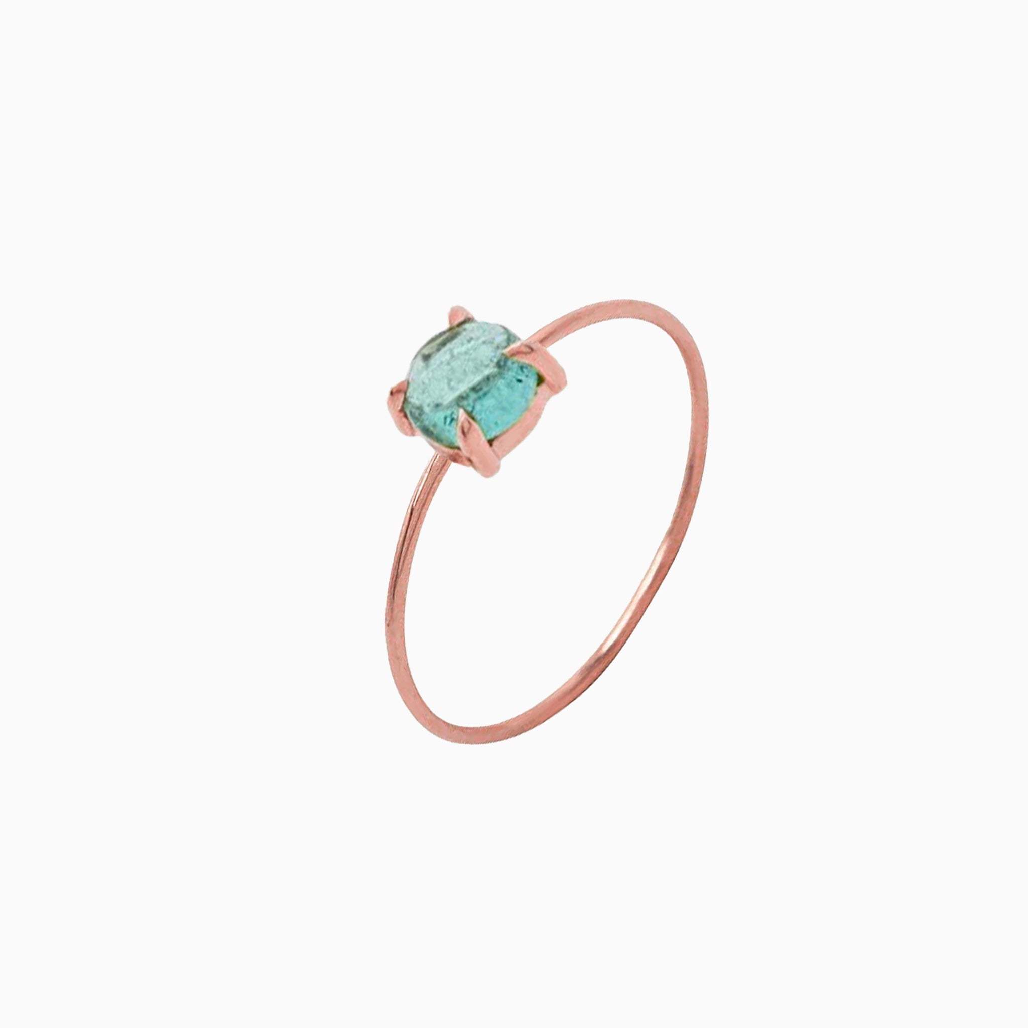 14k Gold Absolutely Effortless 5mm Icy Light Blue Tourmaline Microstackable Ring - Starflower Design