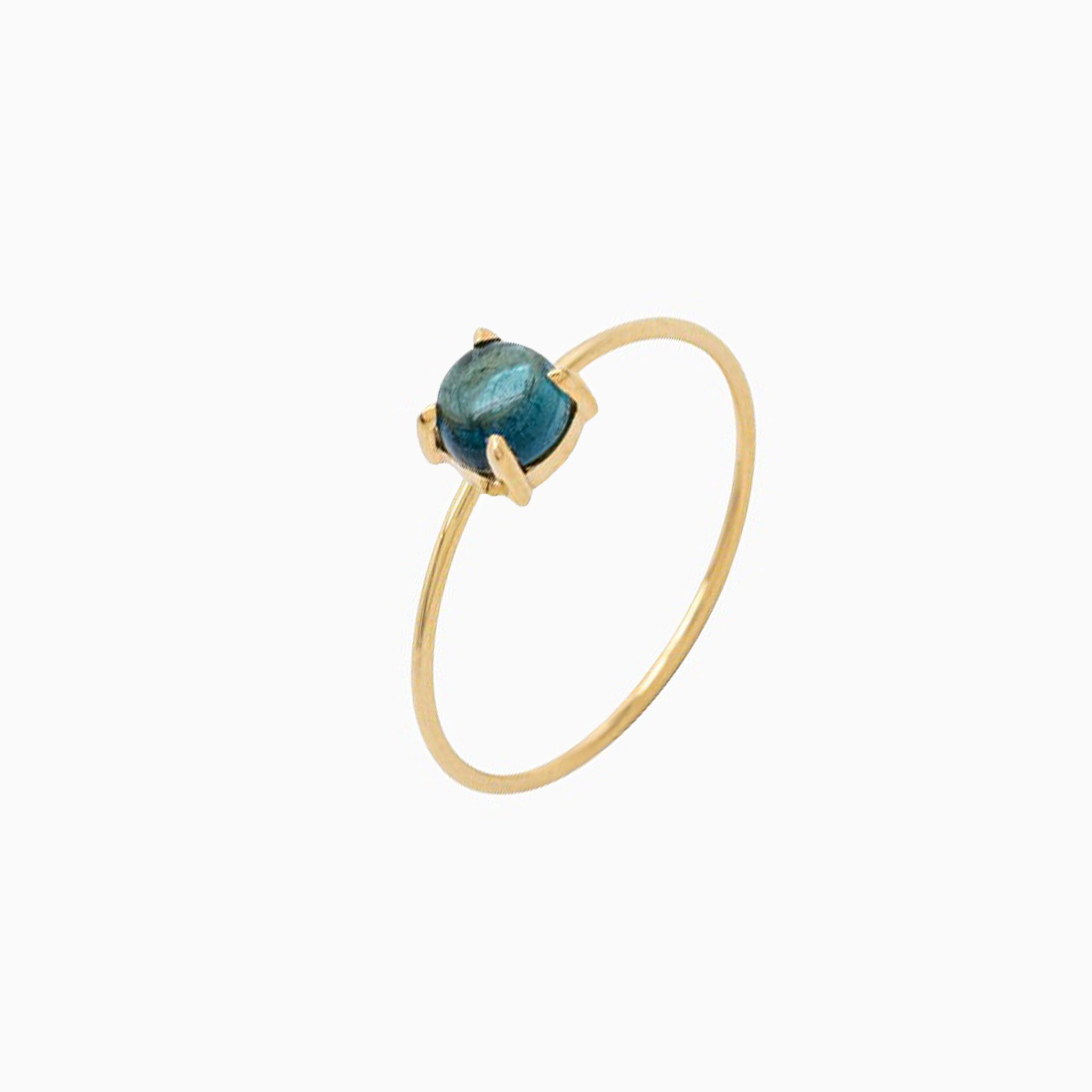 14k Gold Absolutely Effortless 5mm Indicolite Tourmaline Microstackable Ring - Starflower Design