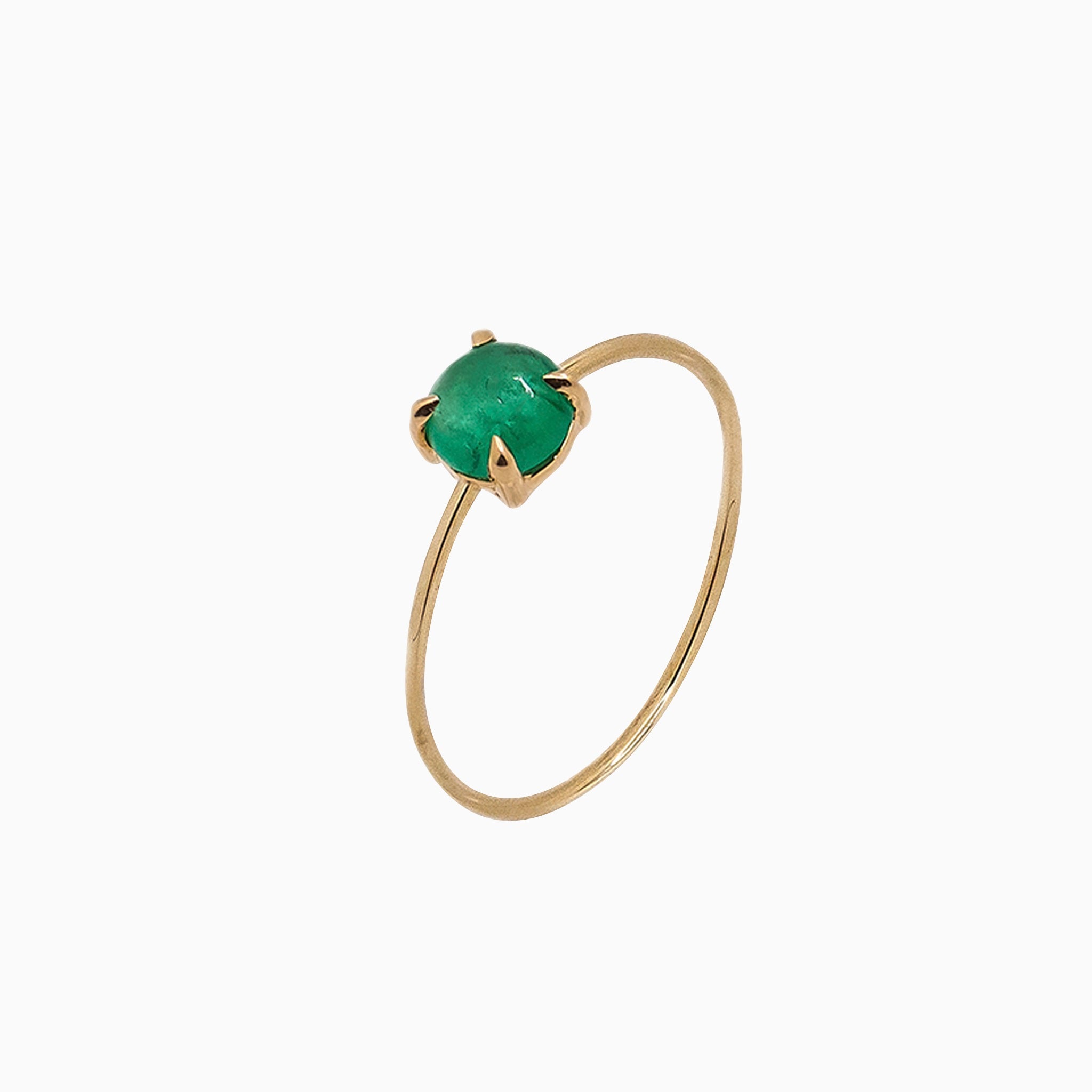 14k Gold Absolutely Effortless 5mm Lucky Green Emerald Microstackable Ring - Starflower Design