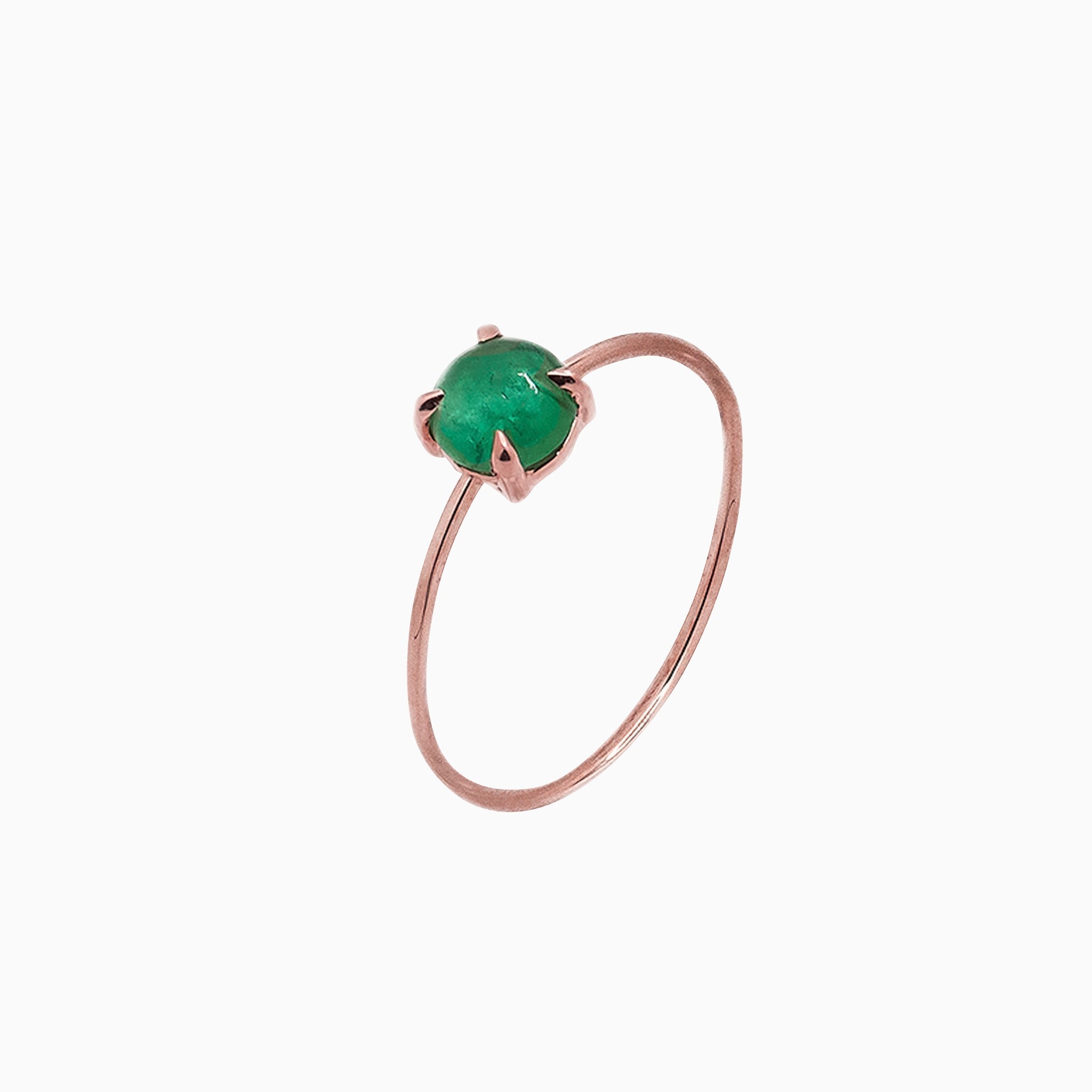 14k Gold Absolutely Effortless 5mm Lucky Green Emerald Microstackable Ring - Starflower Design