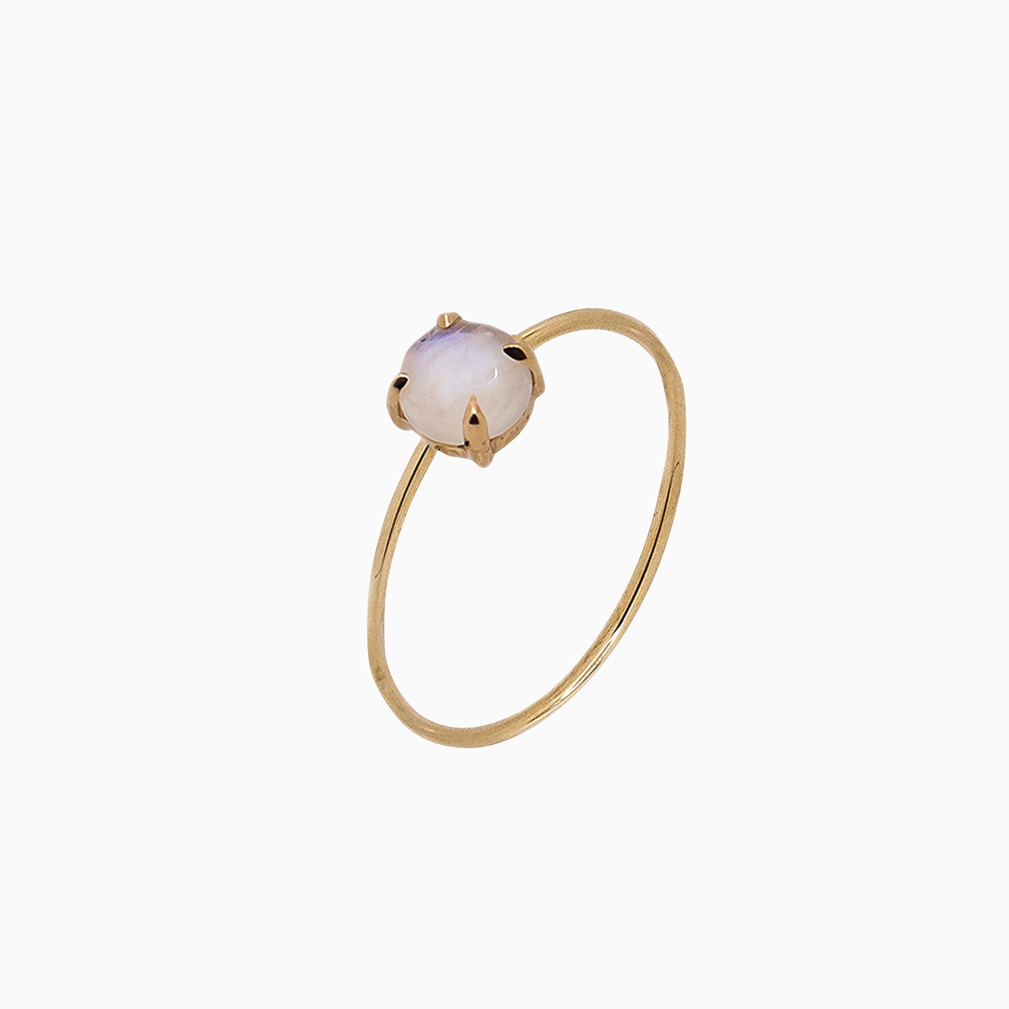 14k Gold Absolutely Effortless 5mm Mystical Moonstone Microstackable Ring - Starflower Design