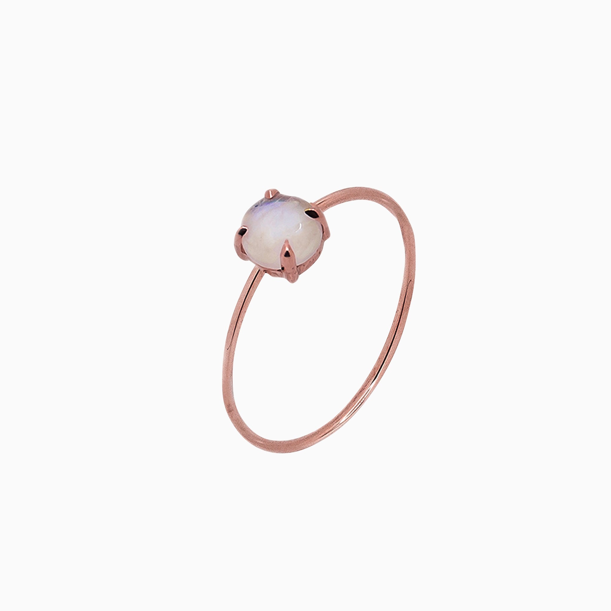 14k Gold Absolutely Effortless 5mm Mystical Moonstone Microstackable Ring - Starflower Design