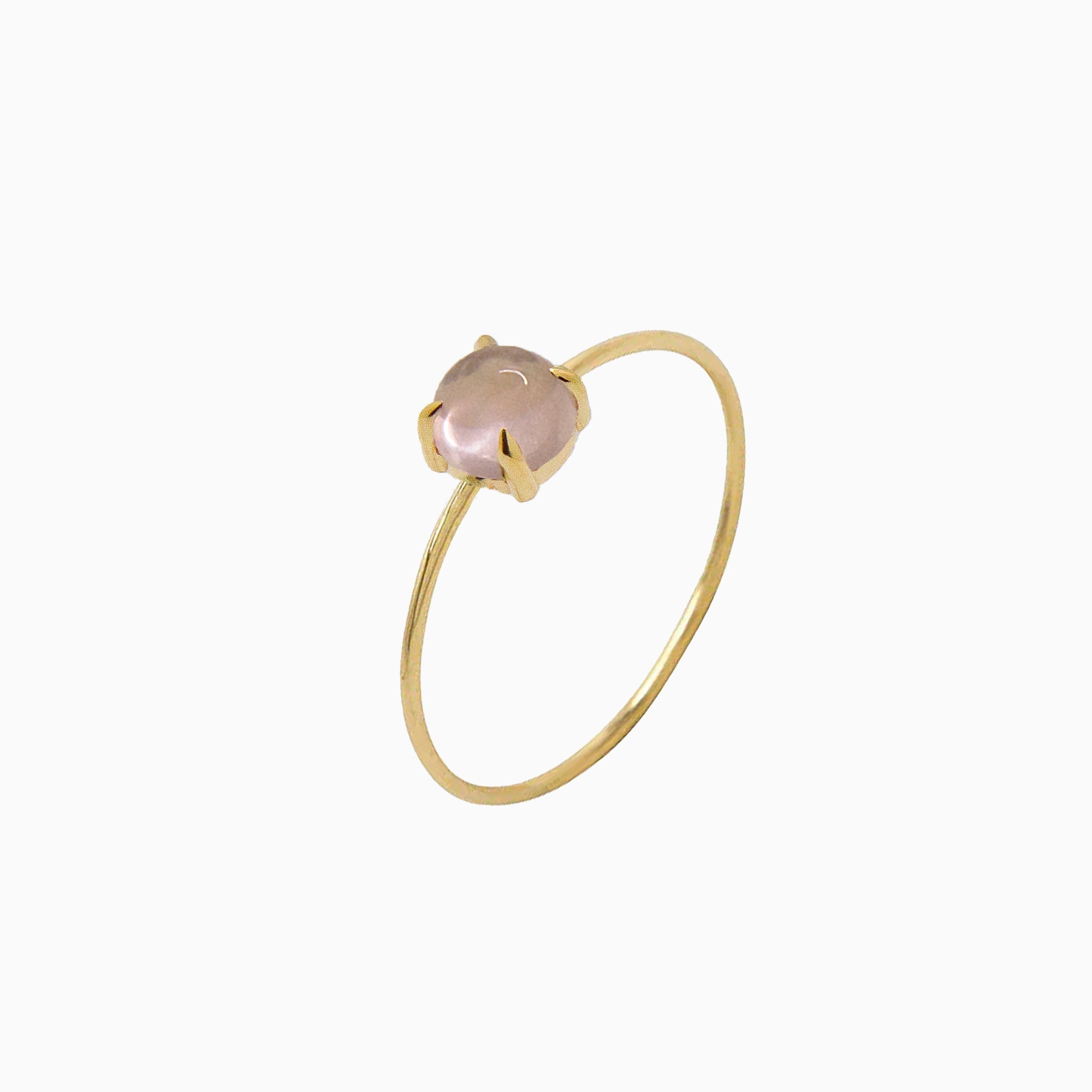 14k Gold Absolutely Effortless 5mm Rose Quartz Microstackable Ring - Starflower Design