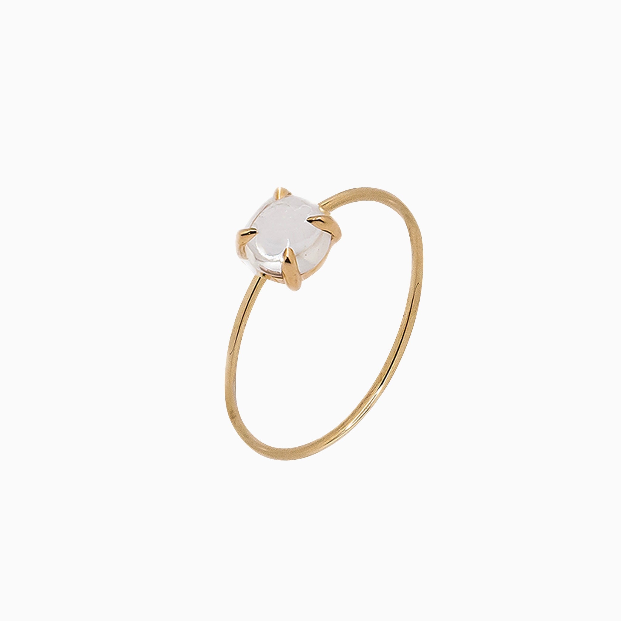 14k Gold Absolutely Effortless 5mm White Quartz Microstackable Ring - Starflower Design