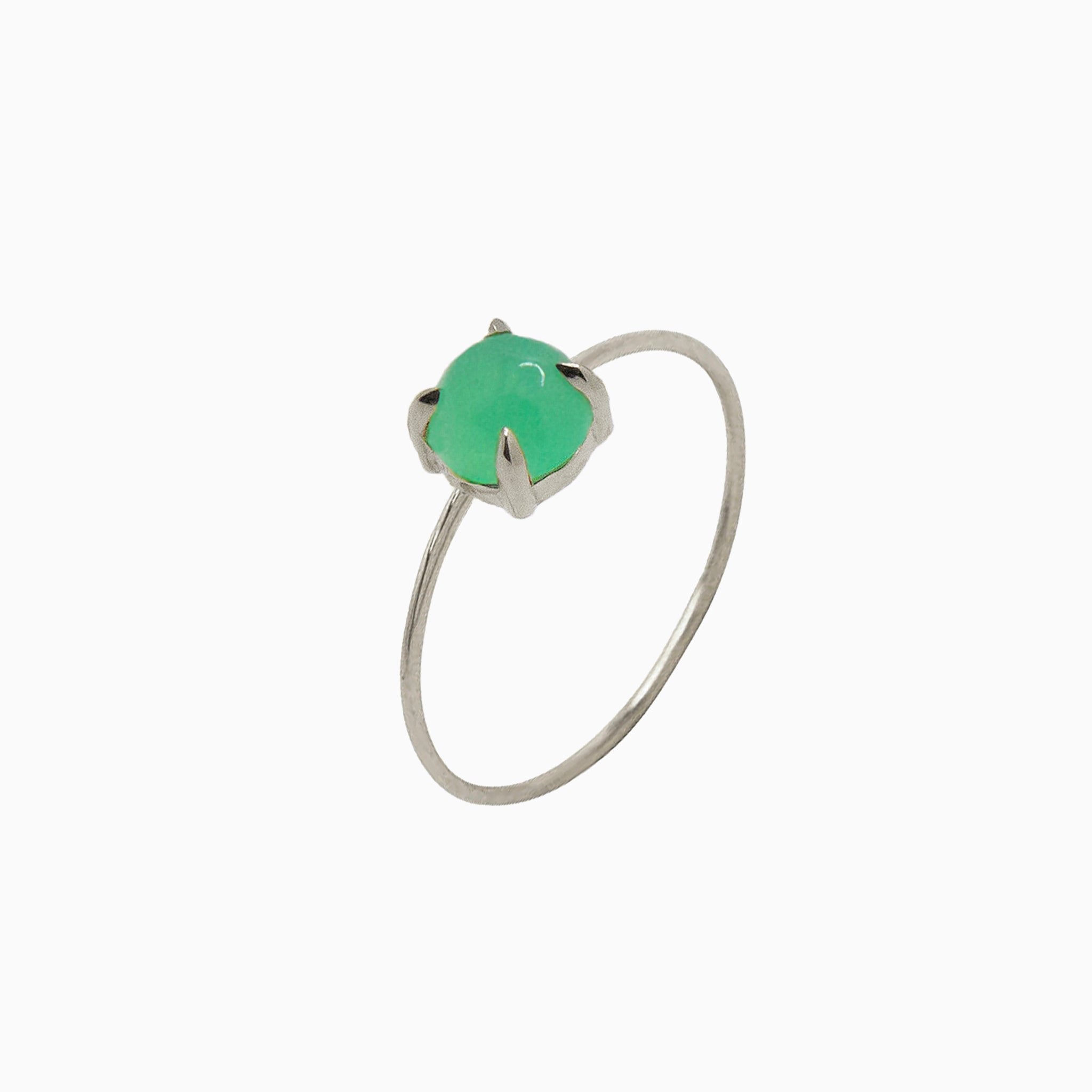 14k Gold Absolutely Effortless 6mm Apple Green Chrysoprase Microstackable Ring - Starflower Design