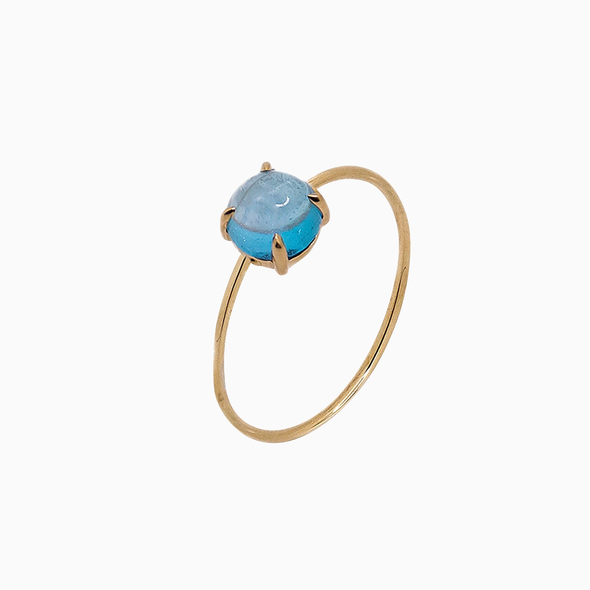 14k Gold Absolutely Effortless 6mm Cool Blue Topaz Microstackable Ring - Starflower Design