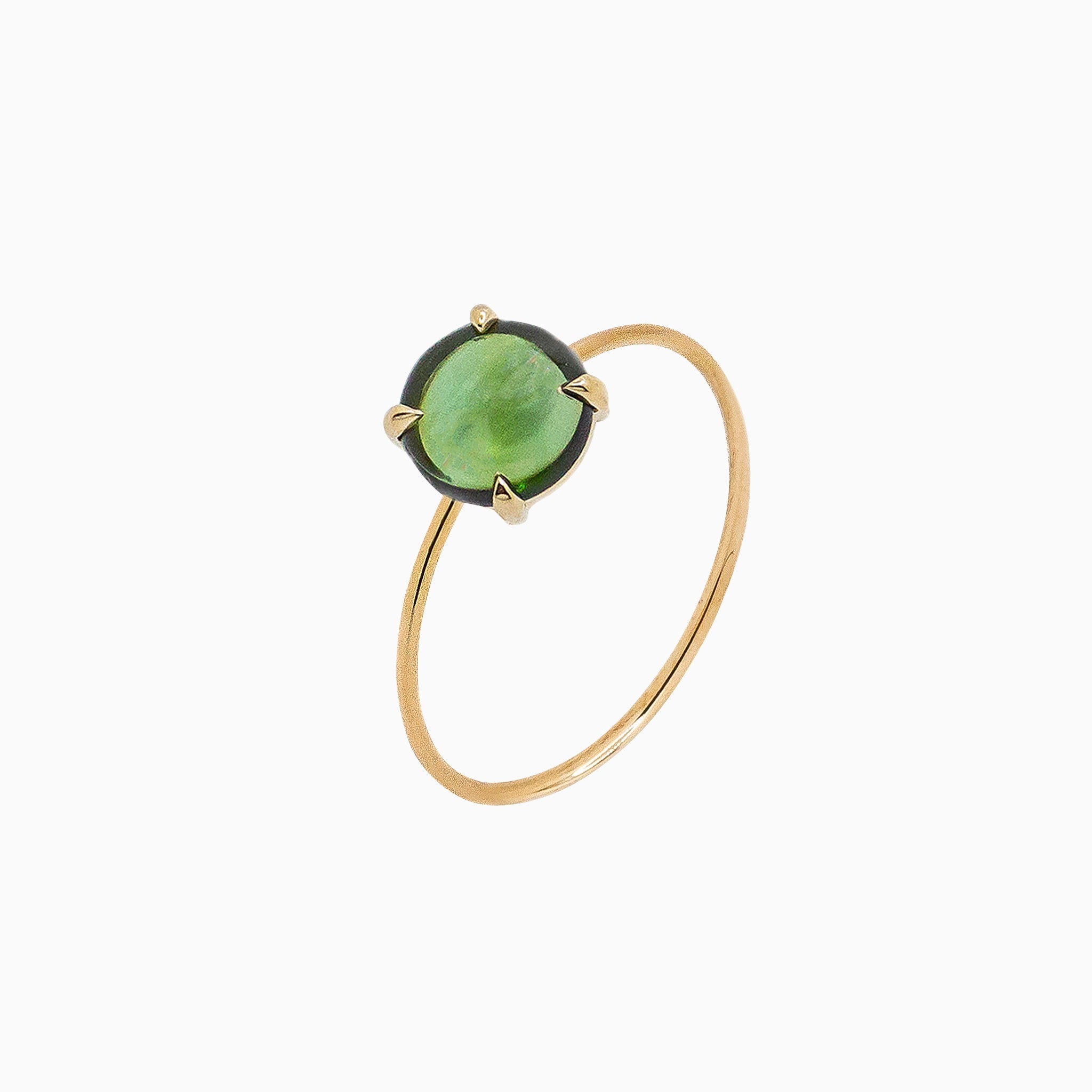 14k Gold Absolutely Effortless 6mm Earthy Green Tourmaline Microstackable Ring - Starflower Design
