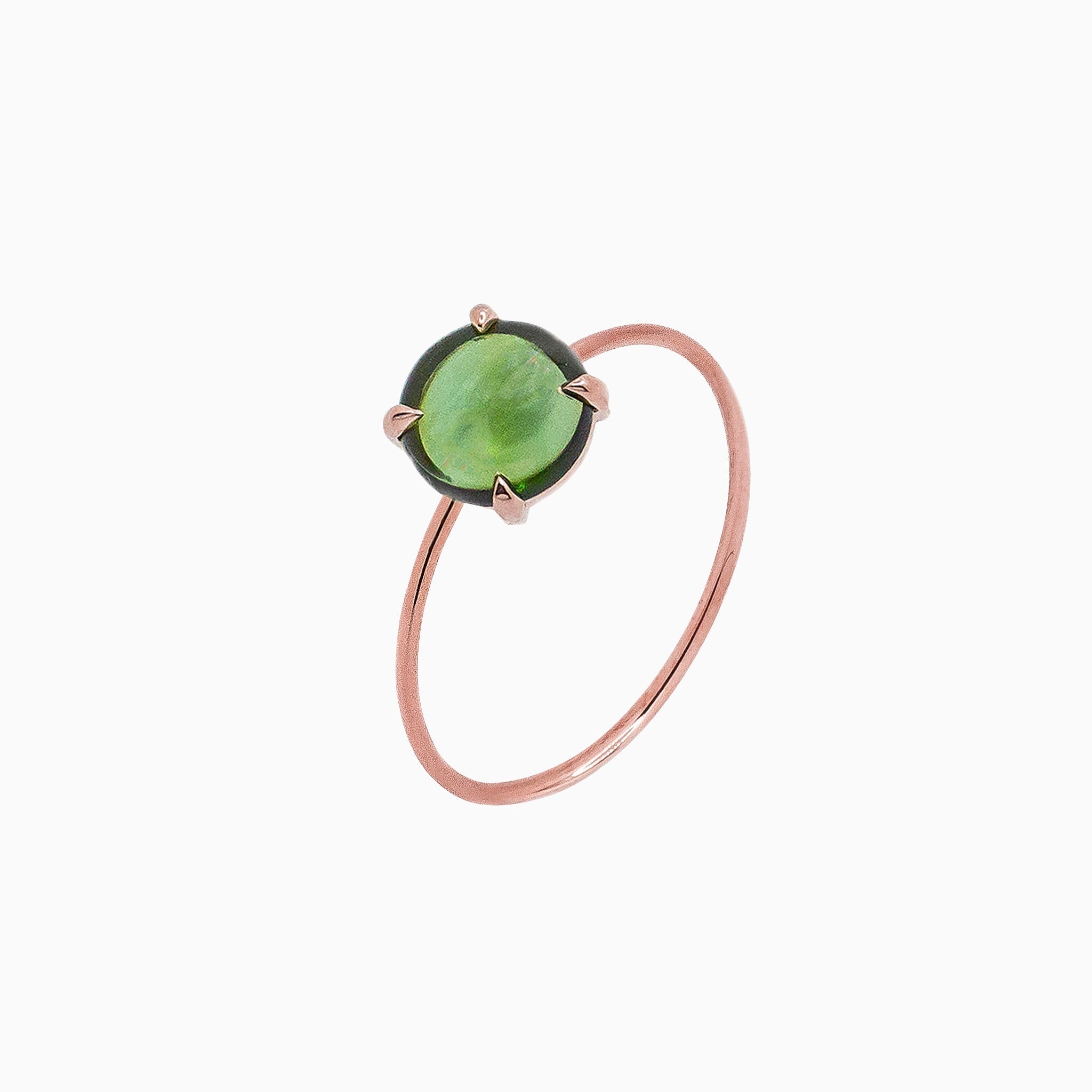 14k Gold Absolutely Effortless 6mm Earthy Green Tourmaline Microstackable Ring - Starflower Design