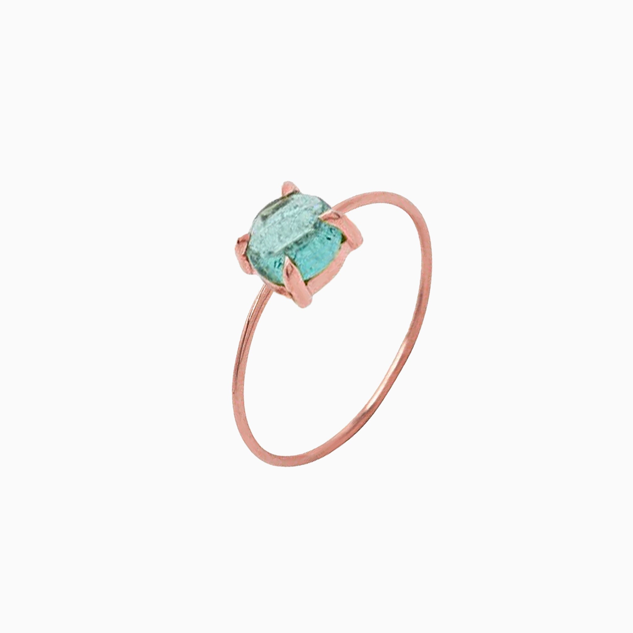 14k Gold Absolutely Effortless 6mm Icy Light Blue Tourmaline Microstackable Ring - Starflower Design