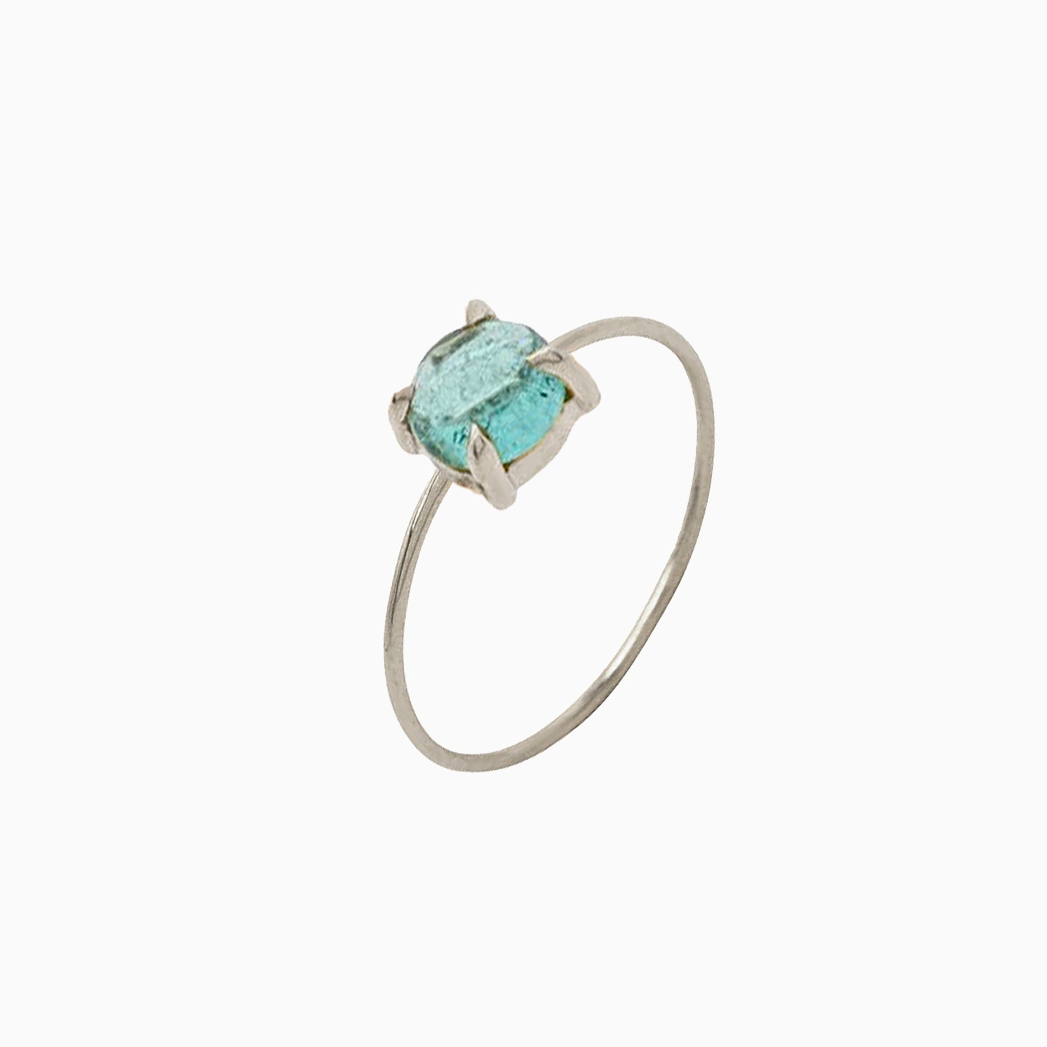 14k Gold Absolutely Effortless 6mm Icy Light Blue Tourmaline Microstackable Ring - Starflower Design