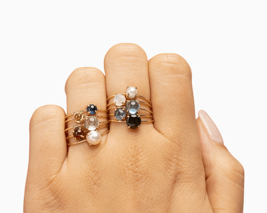 14k Gold Absolutely Effortless 6mm Indicolite Tourmaline Microstackable Ring - Starflower Design