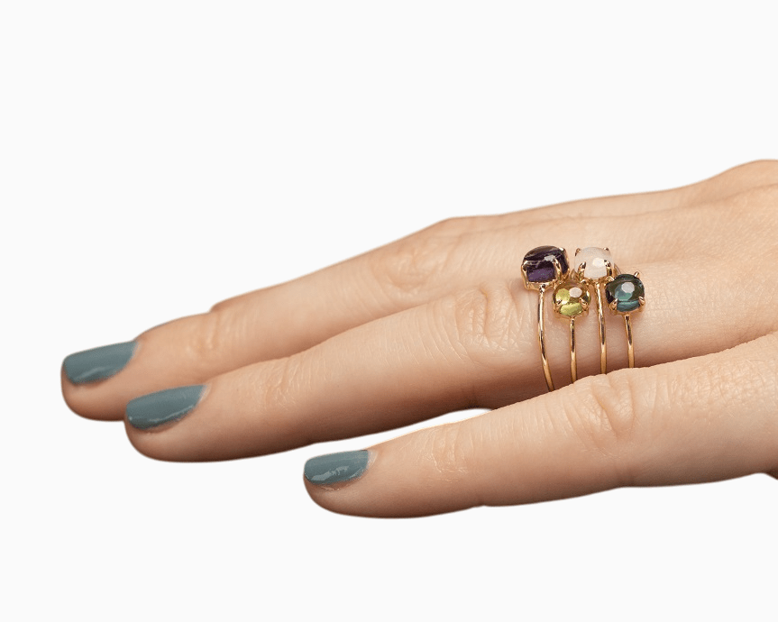 14k Gold Absolutely Effortless 6mm Plucky Peridot Microstackable Ring - Starflower Design