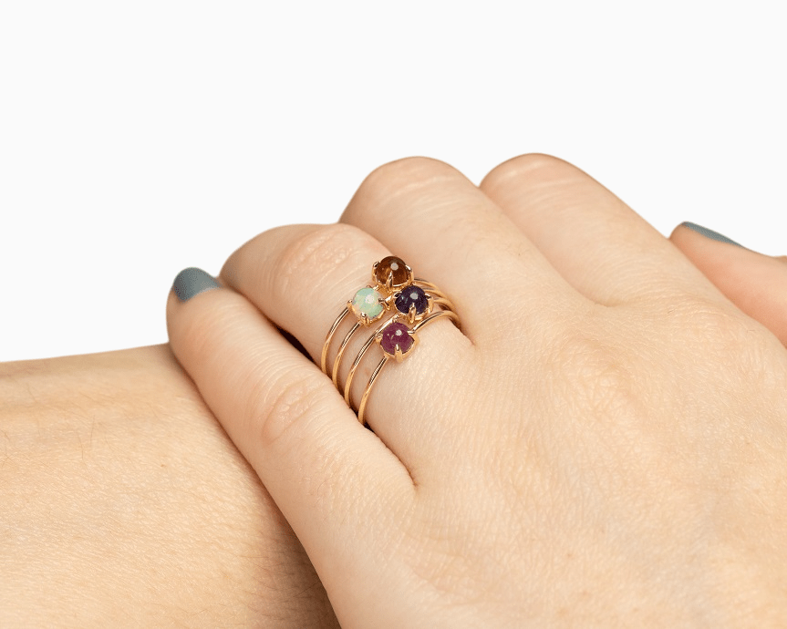 14k Gold Absolutely Effortless 6mm Ruby Microstackable Ring - Starflower Design