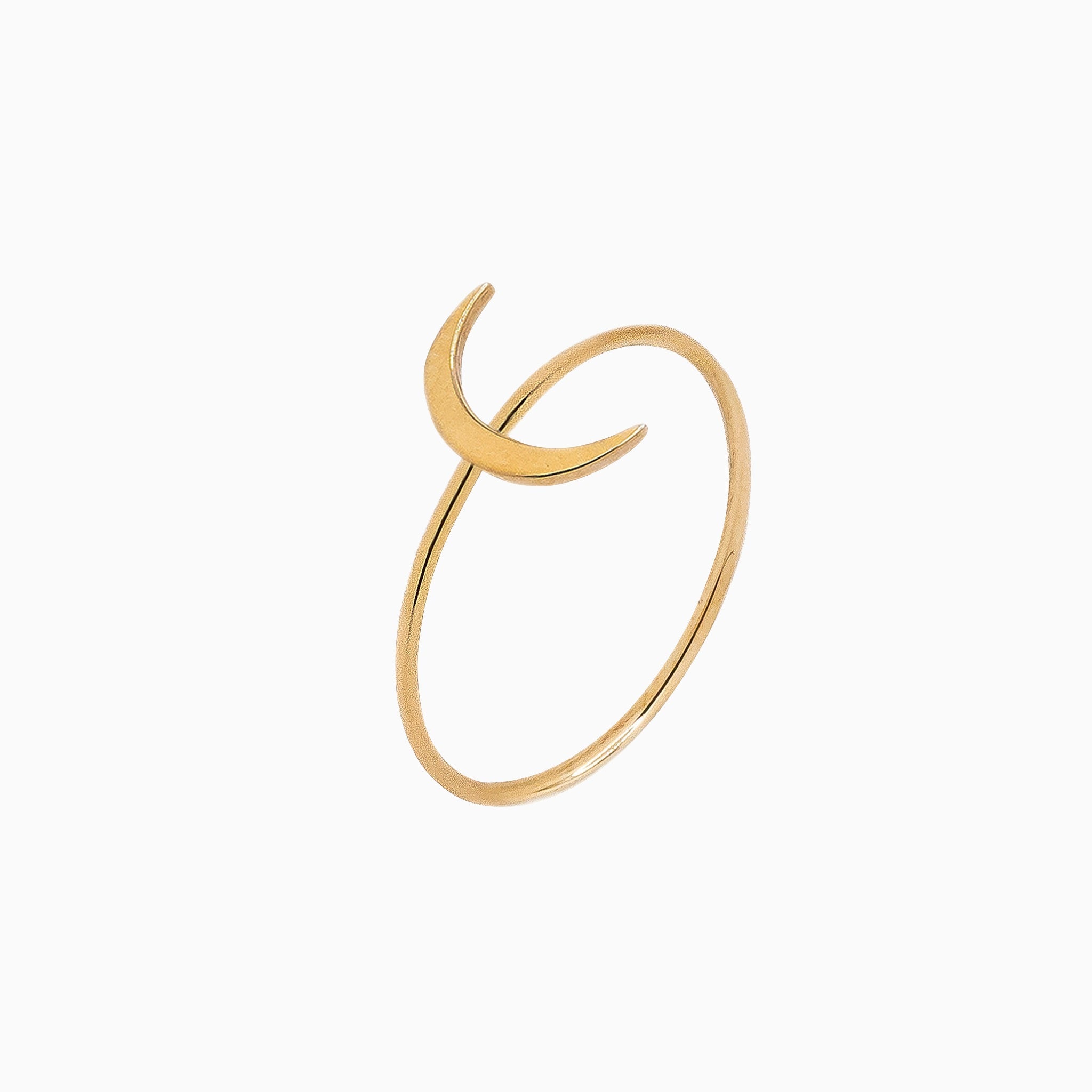 14k Gold Absolutely Effortless Magical Crescent Moon Microstackable Ring - Starflower Design